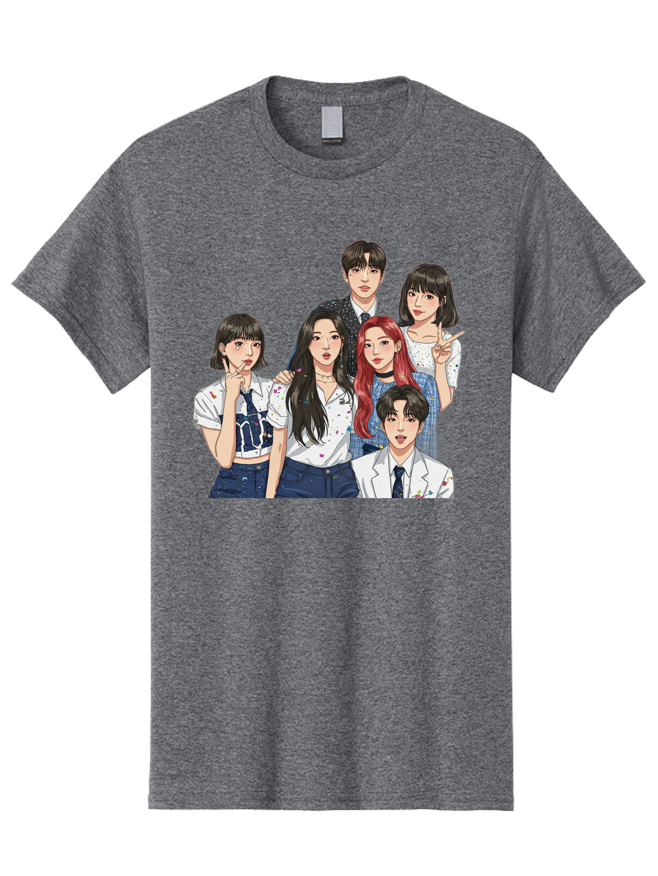 K-Pop-Group-4 Men'S Graphic Tee, 100% Cotton, Comfortable Casual Summer Wear, Machine Washable, K-Pop Group Illustration, Young Idols, Fashion Style, Casual Wear, Formal Wear, Colorful Hair, Pop Culture, Entertainment Industry, Group Portrait, Bac093