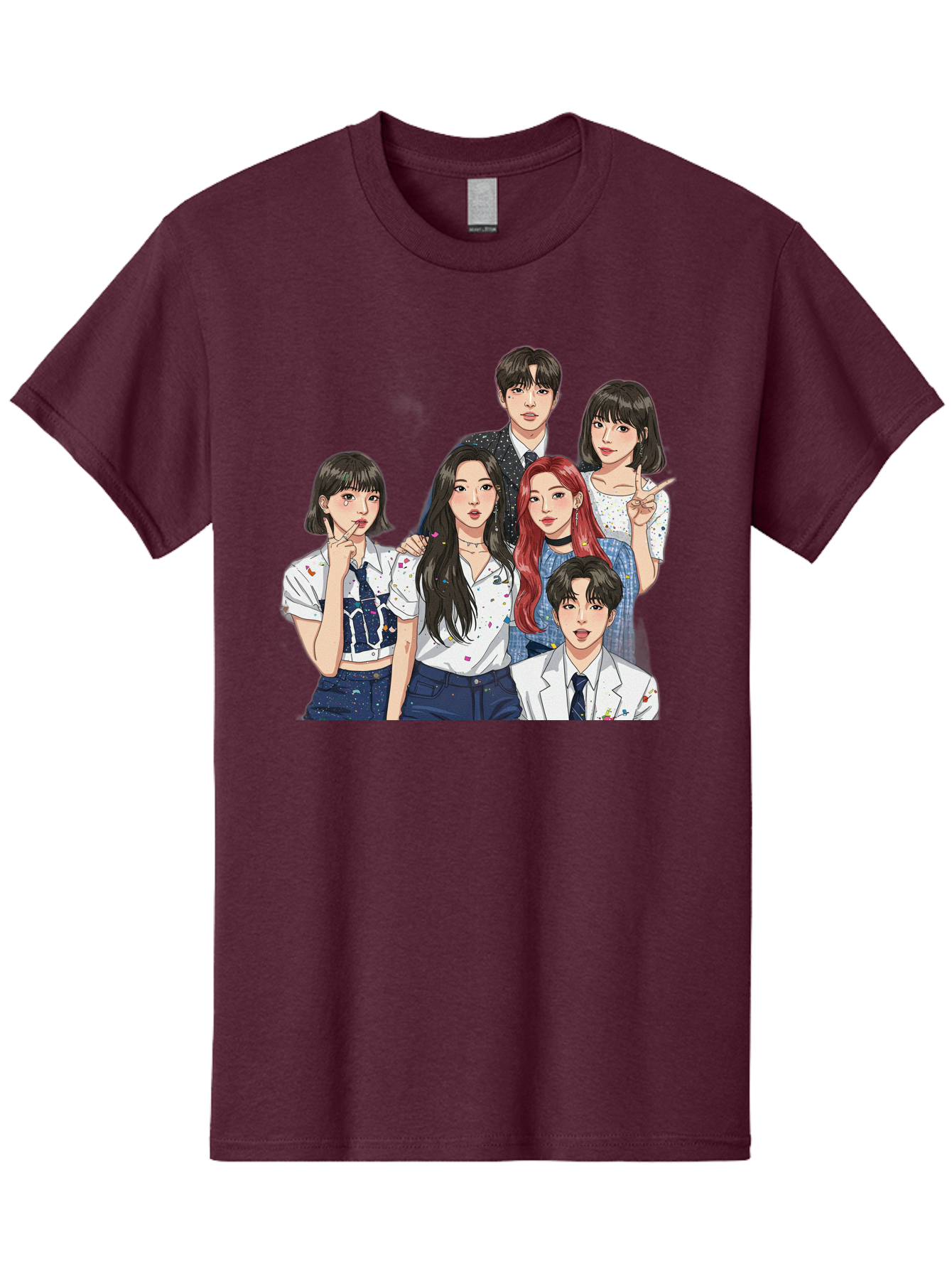 K-Pop-Group-4 Men'S Graphic Tee, 100% Cotton, Comfortable Casual Summer Wear, Machine Washable, K-Pop Group Illustration, Young Idols, Fashion Style, Casual Wear, Formal Wear, Colorful Hair, Pop Culture, Entertainment Industry, Group Portrait, Bac093