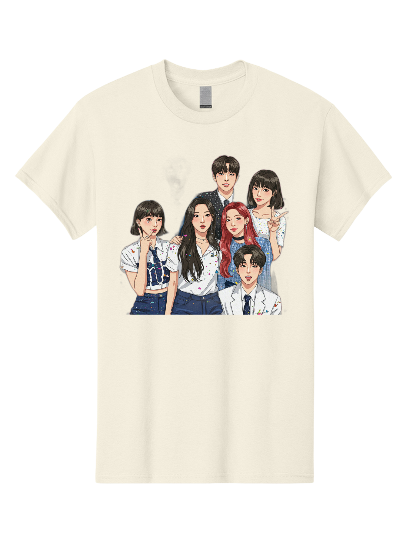 K-Pop-Group-4 Men'S Graphic Tee, 100% Cotton, Comfortable Casual Summer Wear, Machine Washable, K-Pop Group Illustration, Young Idols, Fashion Style, Casual Wear, Formal Wear, Colorful Hair, Pop Culture, Entertainment Industry, Group Portrait, Bac093