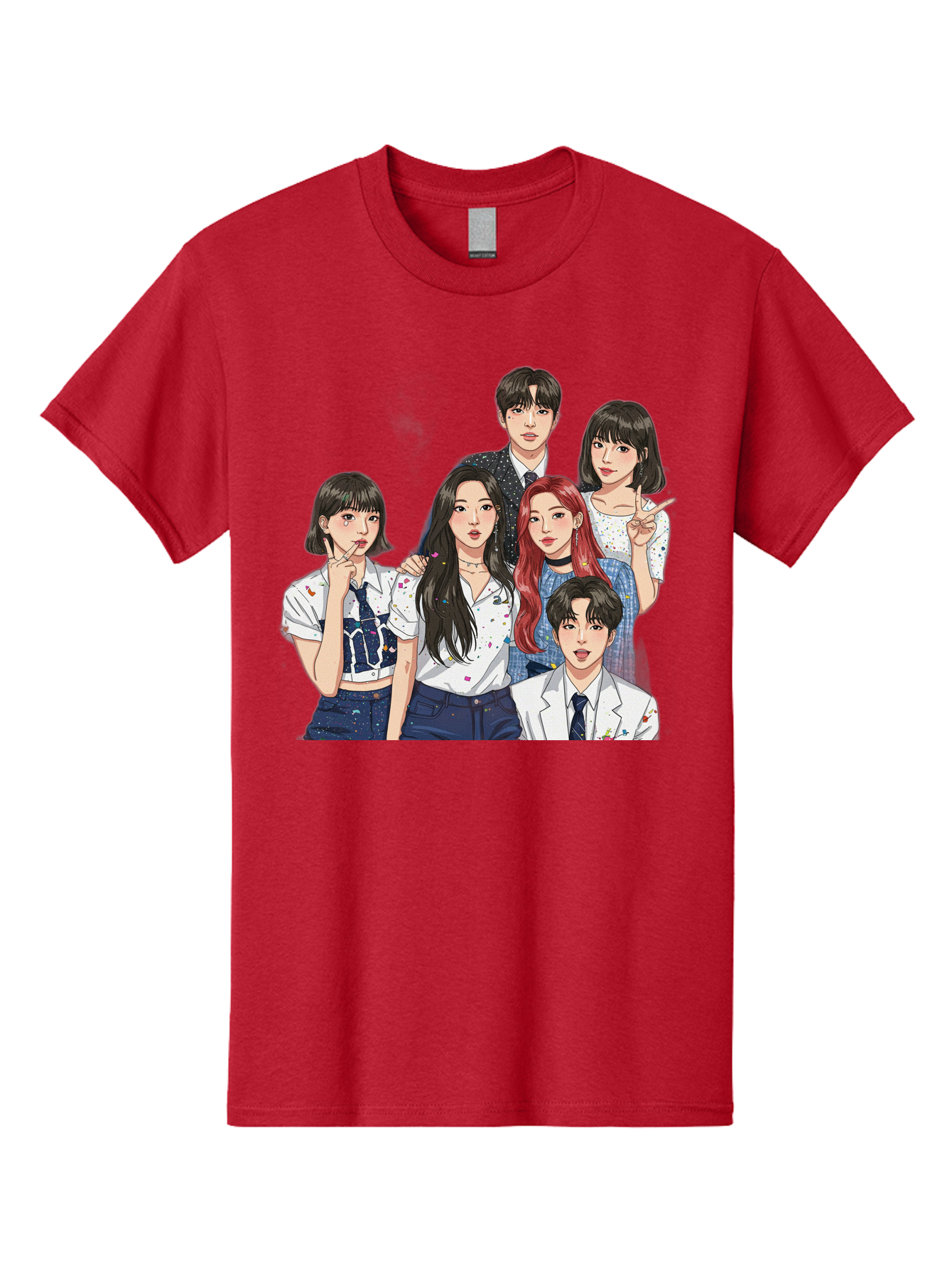 K-Pop-Group-4 Men'S Graphic Tee, 100% Cotton, Comfortable Casual Summer Wear, Machine Washable, K-Pop Group Illustration, Young Idols, Fashion Style, Casual Wear, Formal Wear, Colorful Hair, Pop Culture, Entertainment Industry, Group Portrait, Bac093