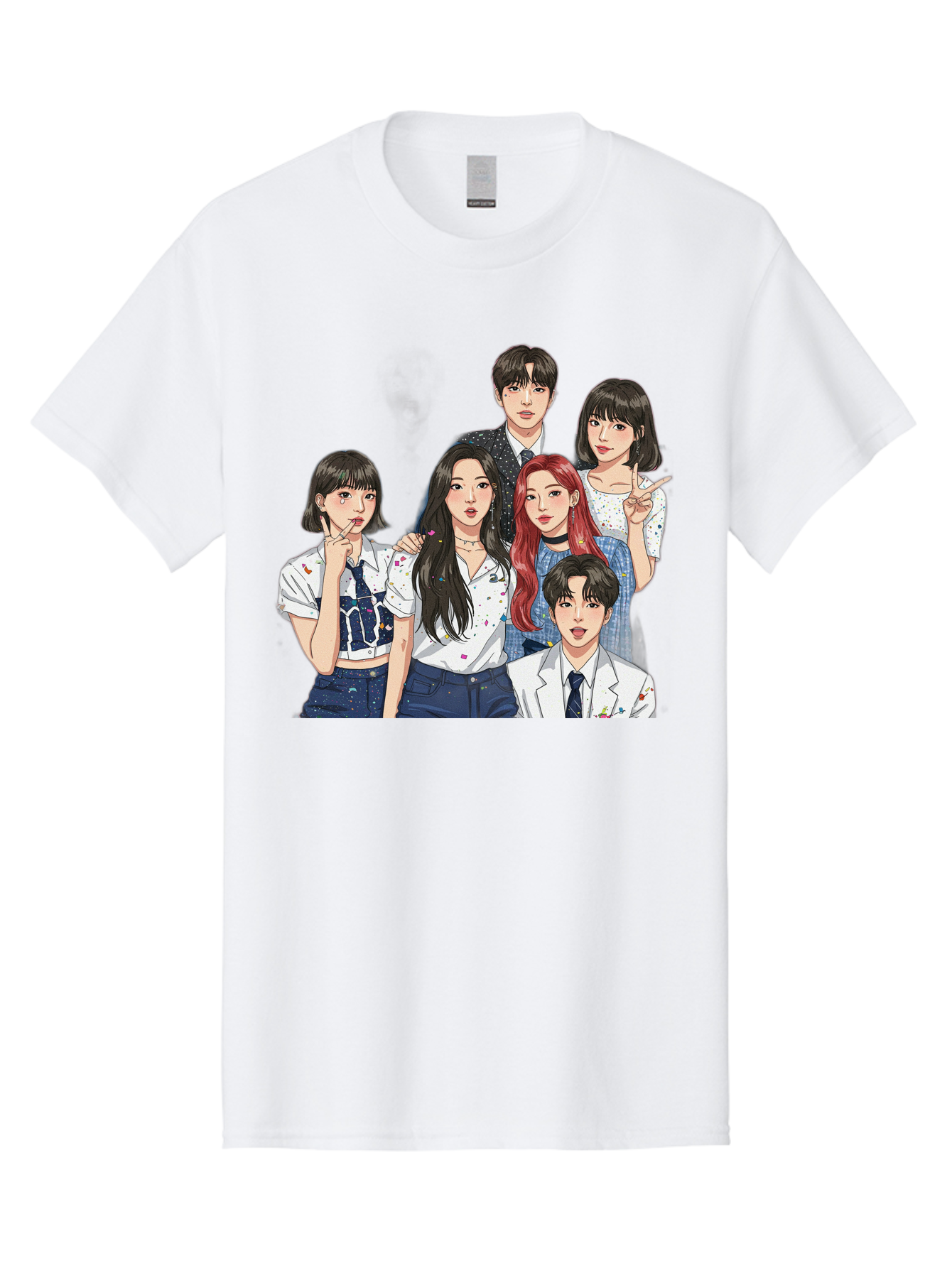 K-Pop-Group-4 Men'S Graphic Tee, 100% Cotton, Comfortable Casual Summer Wear, Machine Washable, K-Pop Group Illustration, Young Idols, Fashion Style, Casual Wear, Formal Wear, Colorful Hair, Pop Culture, Entertainment Industry, Group Portrait, Bac093