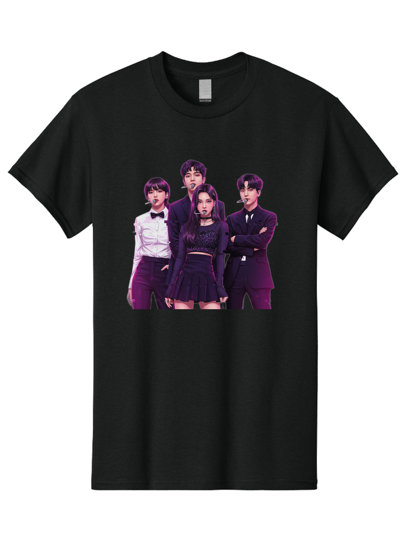 K-Pop-Group-6 Men'S Graphic Tee, 100% Cotton, Comfortable Casual Summer Wear, Machine Washable, K-Pop Performers, Group Portrait, Microphone Headset, Formal Attire, Black And White Clothing, Fashion Style, Music Industry, Pop Culture, Bac095