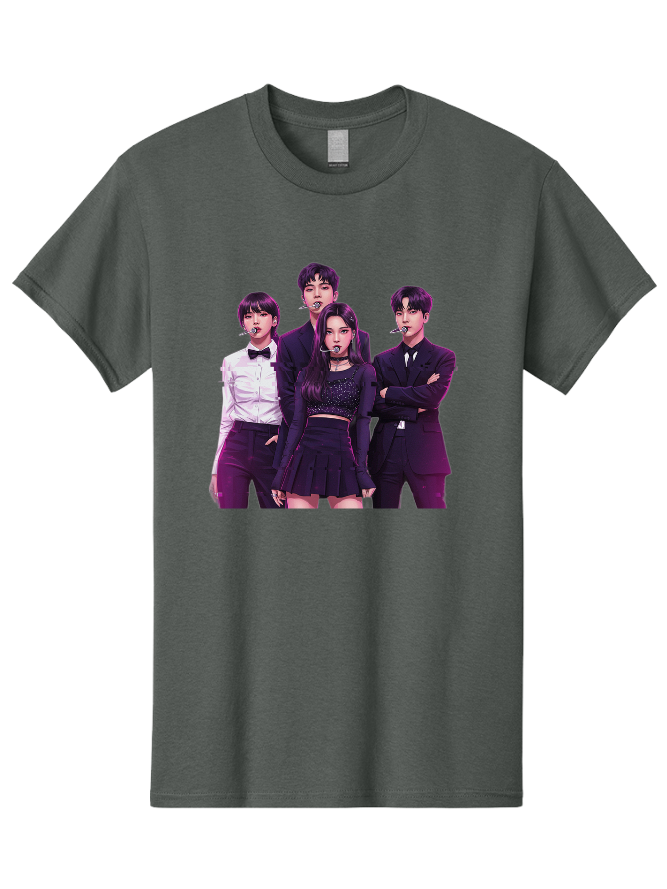 K-Pop-Group-6 Men'S Graphic Tee, 100% Cotton, Comfortable Casual Summer Wear, Machine Washable, K-Pop Performers, Group Portrait, Microphone Headset, Formal Attire, Black And White Clothing, Fashion Style, Music Industry, Pop Culture, Bac095