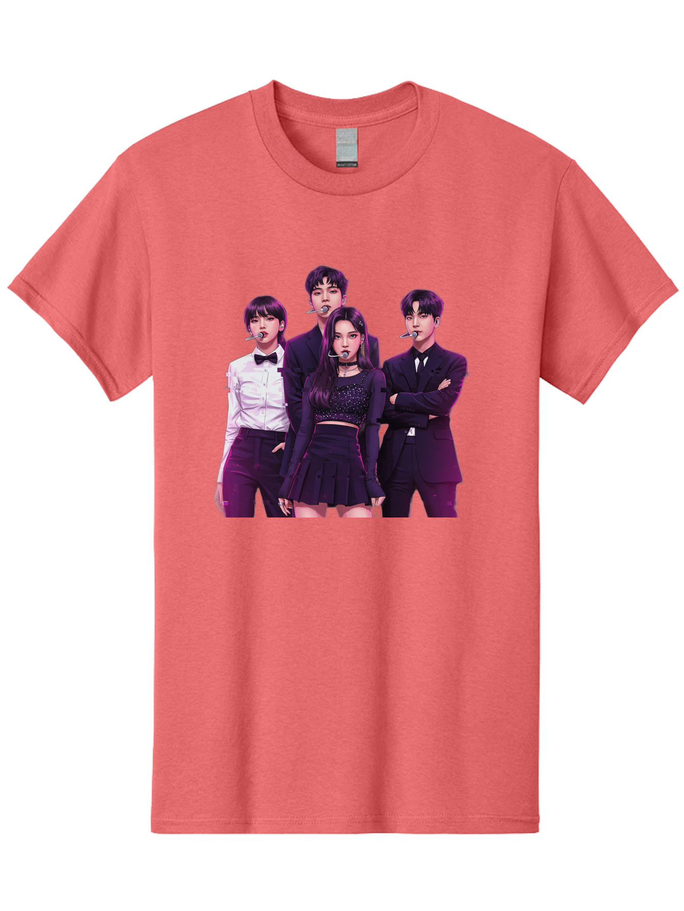 K-Pop-Group-6 Men'S Graphic Tee, 100% Cotton, Comfortable Casual Summer Wear, Machine Washable, K-Pop Performers, Group Portrait, Microphone Headset, Formal Attire, Black And White Clothing, Fashion Style, Music Industry, Pop Culture, Bac095