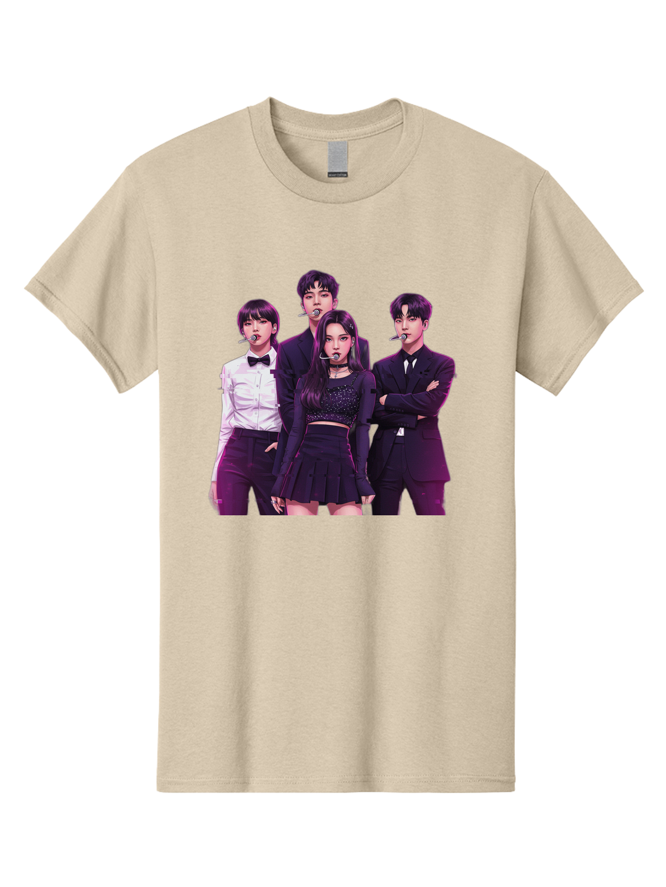 K-Pop-Group-6 Men'S Graphic Tee, 100% Cotton, Comfortable Casual Summer Wear, Machine Washable, K-Pop Performers, Group Portrait, Microphone Headset, Formal Attire, Black And White Clothing, Fashion Style, Music Industry, Pop Culture, Bac095