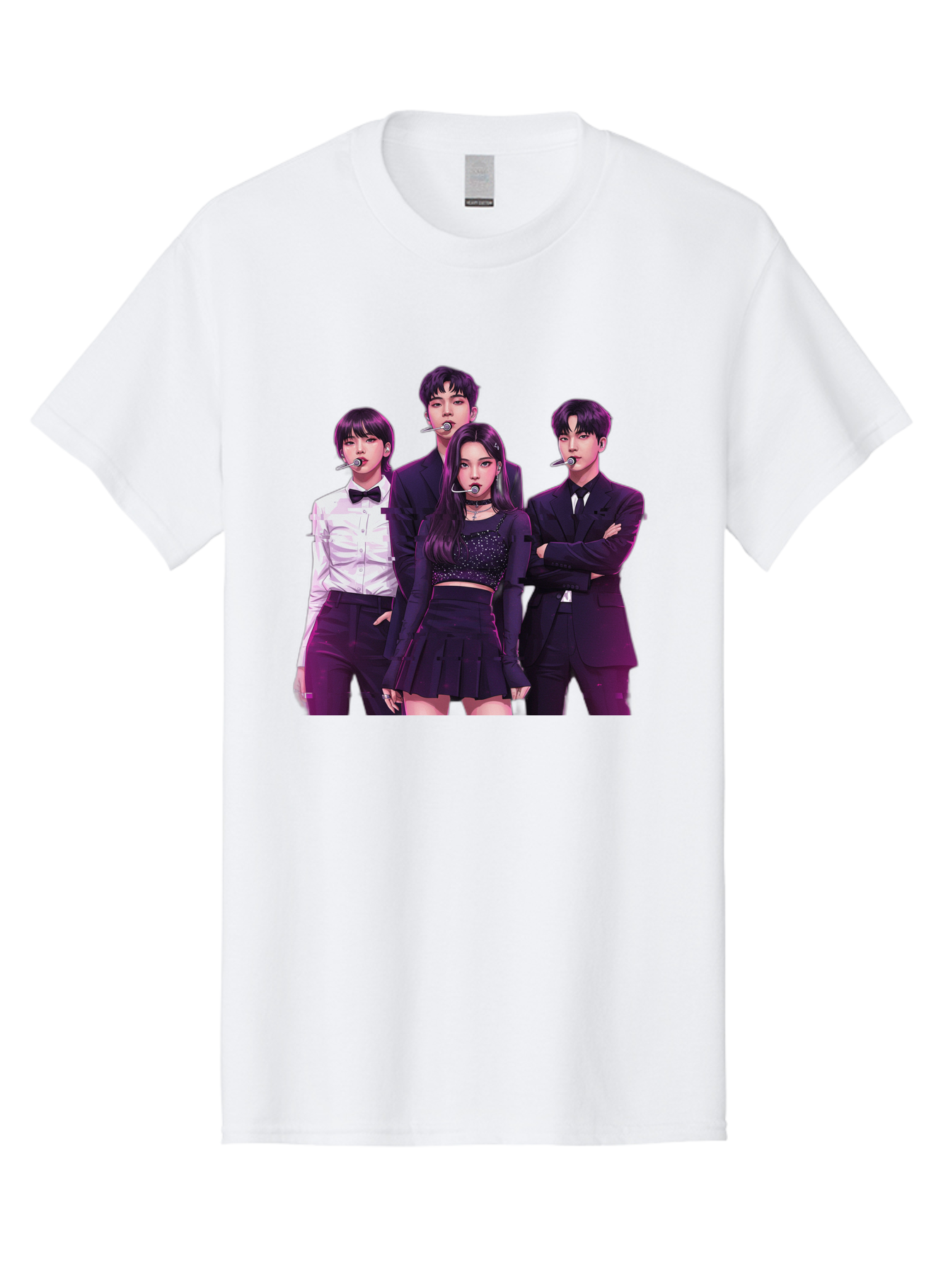 K-Pop-Group-6 Men'S Graphic Tee, 100% Cotton, Comfortable Casual Summer Wear, Machine Washable, K-Pop Performers, Group Portrait, Microphone Headset, Formal Attire, Black And White Clothing, Fashion Style, Music Industry, Pop Culture, Bac095