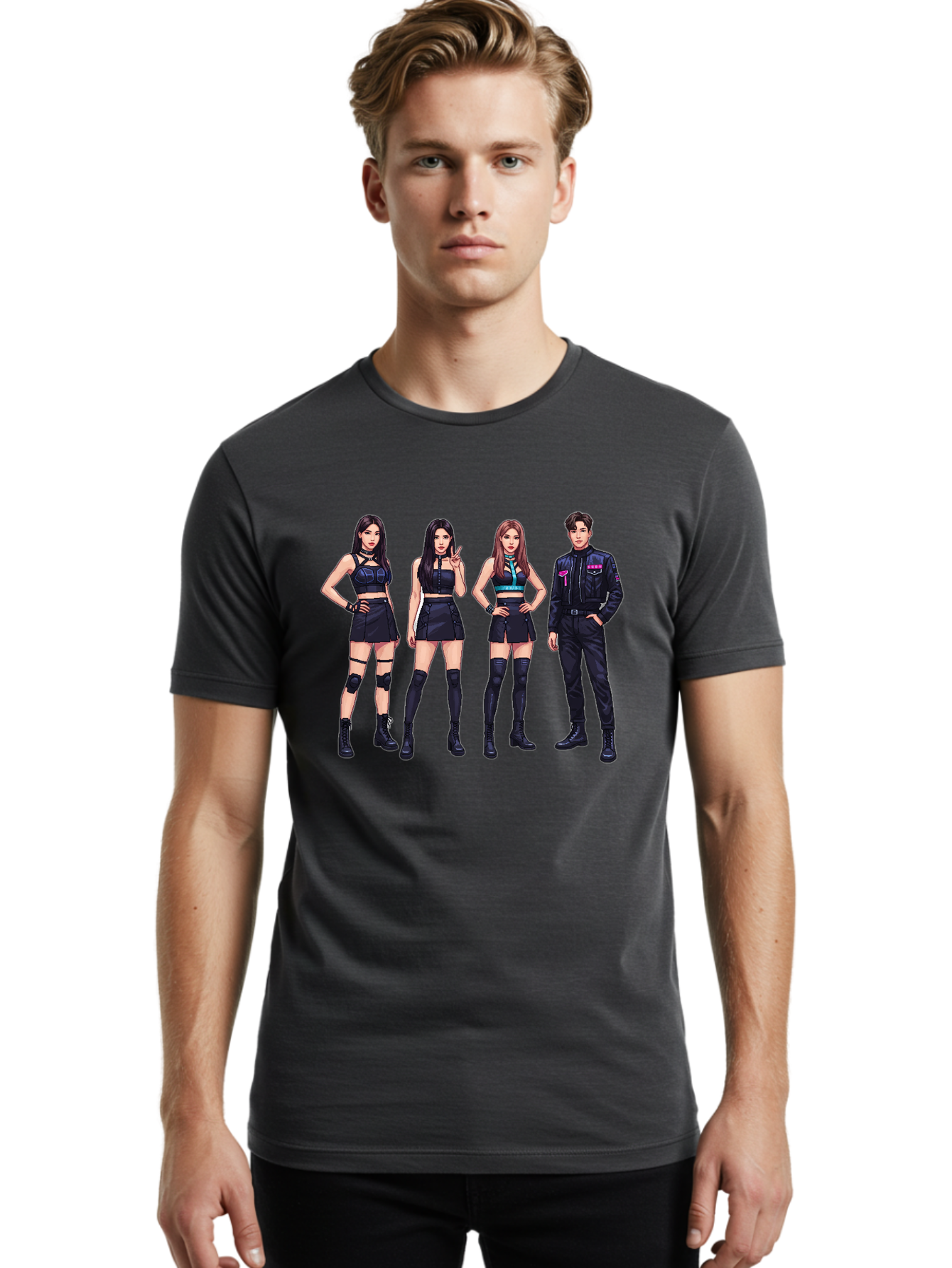 K-Pop-Group-8 Men'S Graphic Tee, 100% Cotton, Comfortable Casual Summer Wear, Machine Washable, K-Pop Fashion, Group Of Performers, Black Outfits, Stylish Clothing, Edgy Style, Modern Fashion Trends, Pop Culture Icons, Entertainment Industry, Bac097