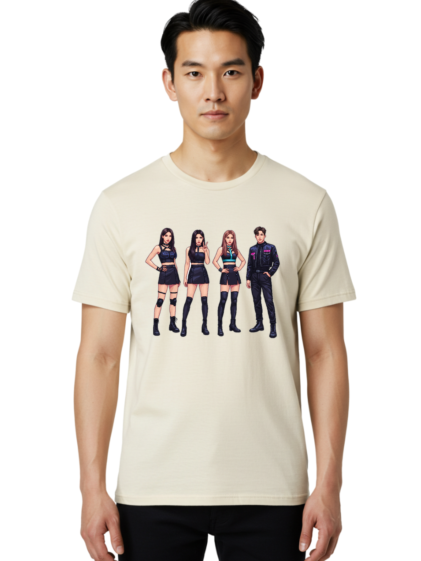 K-Pop-Group-8 Men'S Graphic Tee, 100% Cotton, Comfortable Casual Summer Wear, Machine Washable, K-Pop Fashion, Group Of Performers, Black Outfits, Stylish Clothing, Edgy Style, Modern Fashion Trends, Pop Culture Icons, Entertainment Industry, Bac097