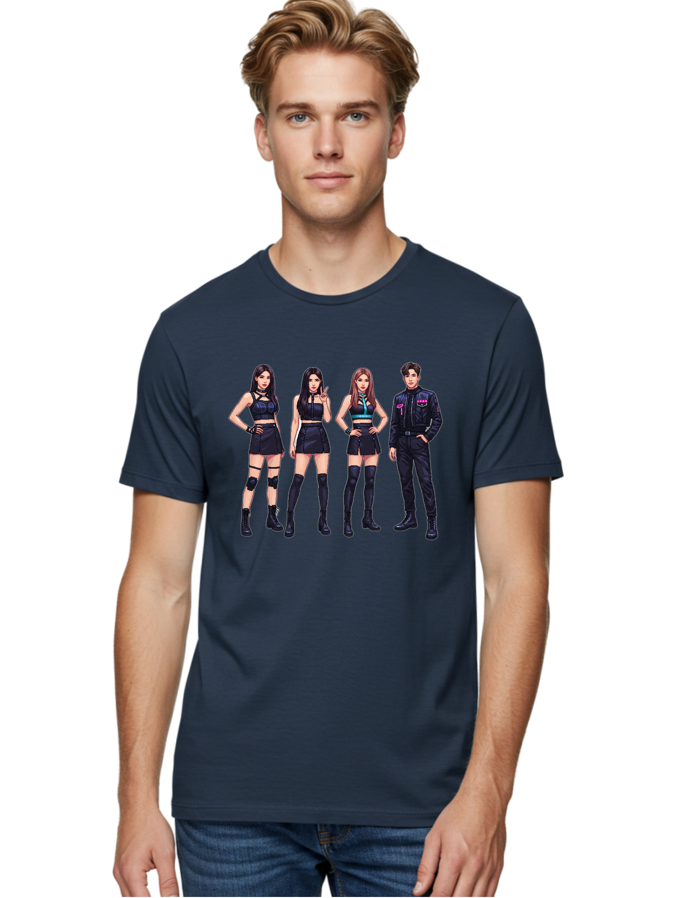 K-Pop-Group-8 Men'S Graphic Tee, 100% Cotton, Comfortable Casual Summer Wear, Machine Washable, K-Pop Fashion, Group Of Performers, Black Outfits, Stylish Clothing, Edgy Style, Modern Fashion Trends, Pop Culture Icons, Entertainment Industry, Bac097