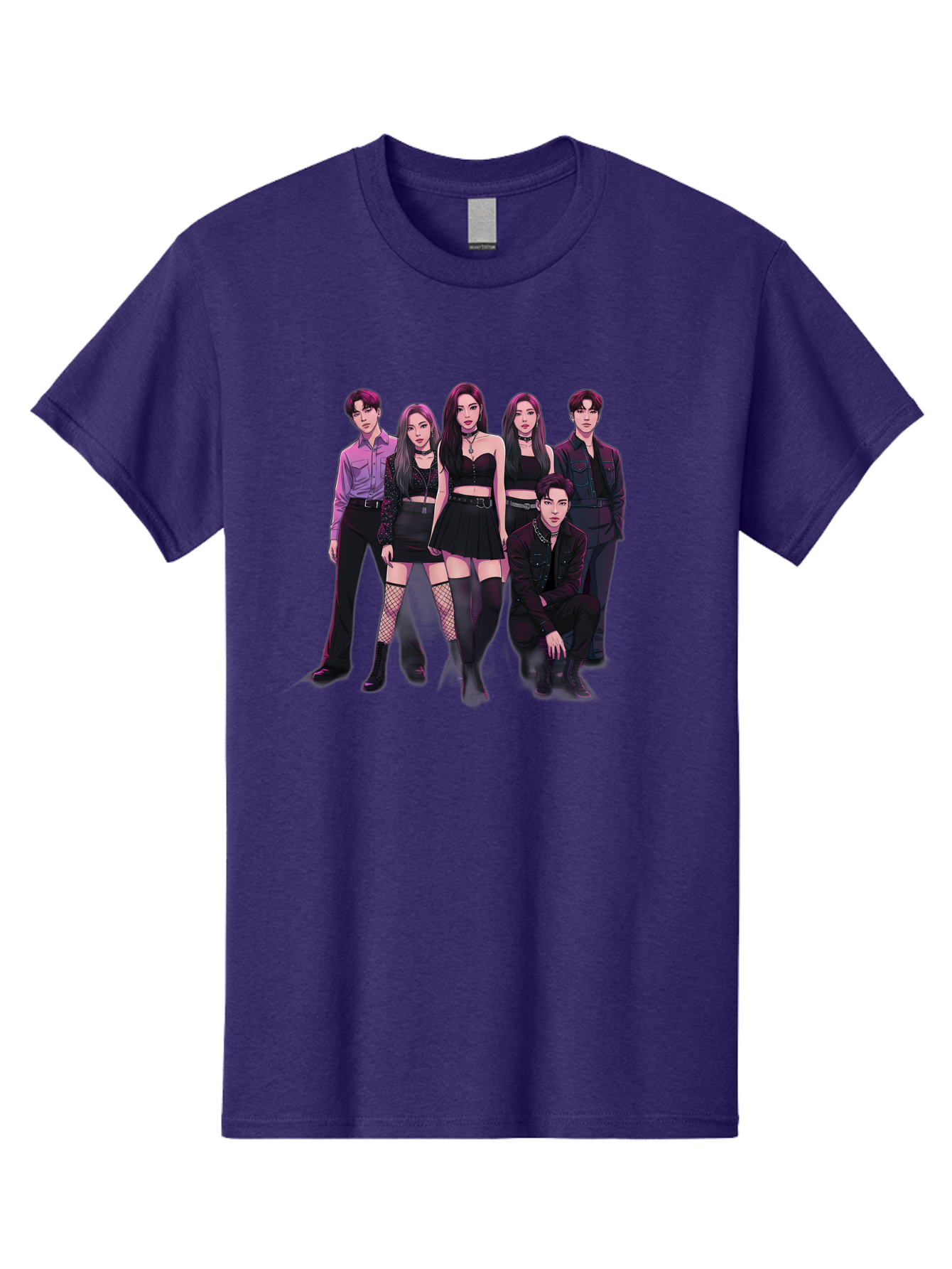 K-Pop-Group-9 Men'S Graphic Tee, 100% Cotton, Comfortable Casual Summer Wear, Machine Washable, K-Pop Group Portrait, Young Adults, Black Clothing, Edgy Style, Confident Poses, Fashion Statement, Group Shot, Pop Culture, Music Industry, Bac098