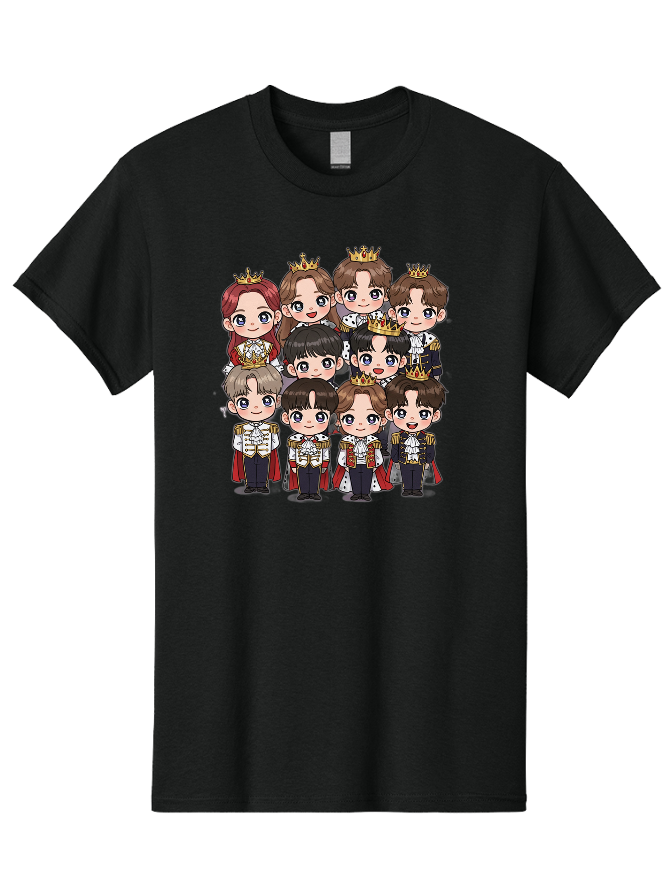 K-Pop-Royalty Men'S Graphic Tee, 100% Cotton, Comfortable Casual Summer Wear, Machine Washable, K-Pop Group, Cartoon Characters, Royal Attire, Crowned Figures, Chibi Style, Cuteness Overload, Idols, Fashion Icons, Cartoon Illustrations Bac103
