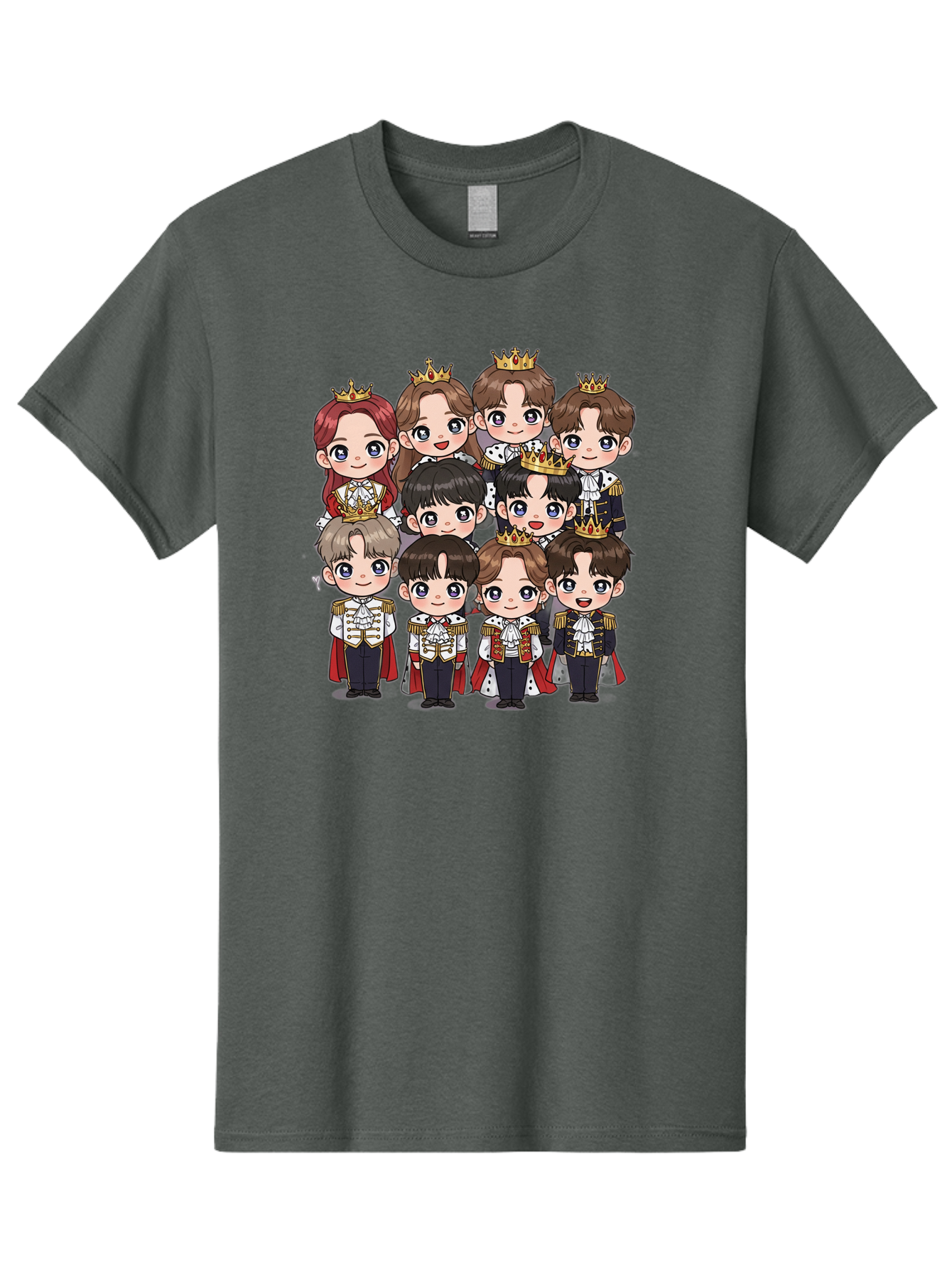 K-Pop-Royalty Men'S Graphic Tee, 100% Cotton, Comfortable Casual Summer Wear, Machine Washable, K-Pop Group, Cartoon Characters, Royal Attire, Crowned Figures, Chibi Style, Cuteness Overload, Idols, Fashion Icons, Cartoon Illustrations Bac103