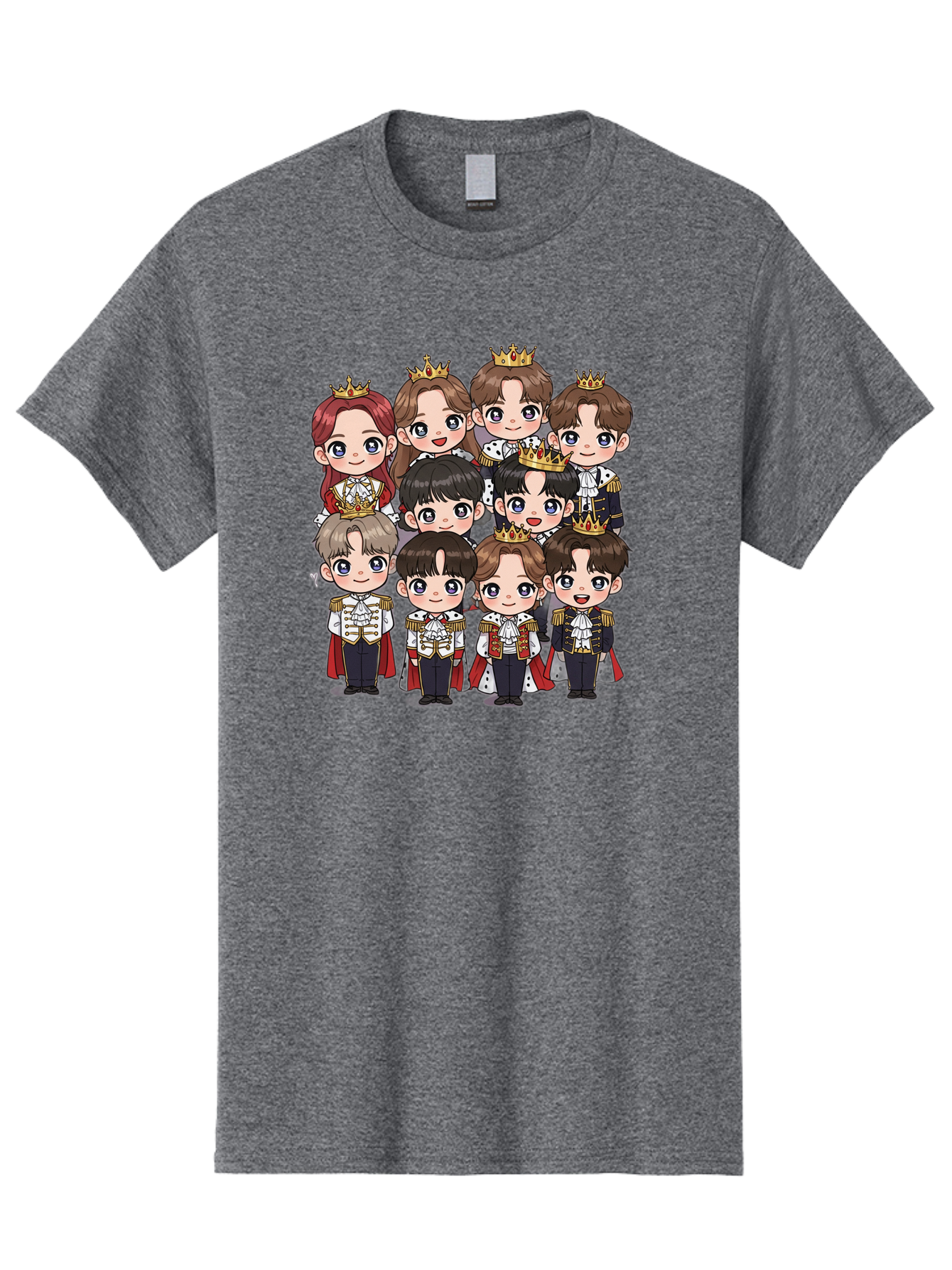 K-Pop-Royalty Men'S Graphic Tee, 100% Cotton, Comfortable Casual Summer Wear, Machine Washable, K-Pop Group, Cartoon Characters, Royal Attire, Crowned Figures, Chibi Style, Cuteness Overload, Idols, Fashion Icons, Cartoon Illustrations Bac103