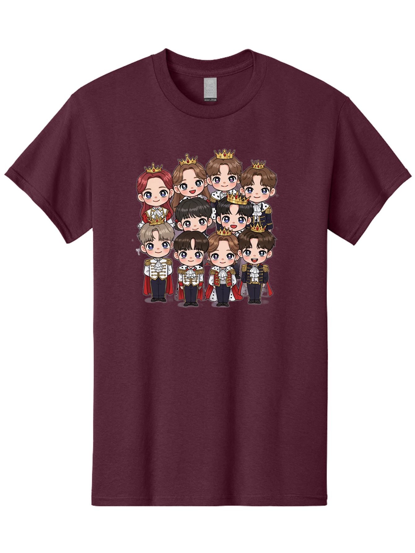 K-Pop-Royalty Men'S Graphic Tee, 100% Cotton, Comfortable Casual Summer Wear, Machine Washable, K-Pop Group, Cartoon Characters, Royal Attire, Crowned Figures, Chibi Style, Cuteness Overload, Idols, Fashion Icons, Cartoon Illustrations Bac103
