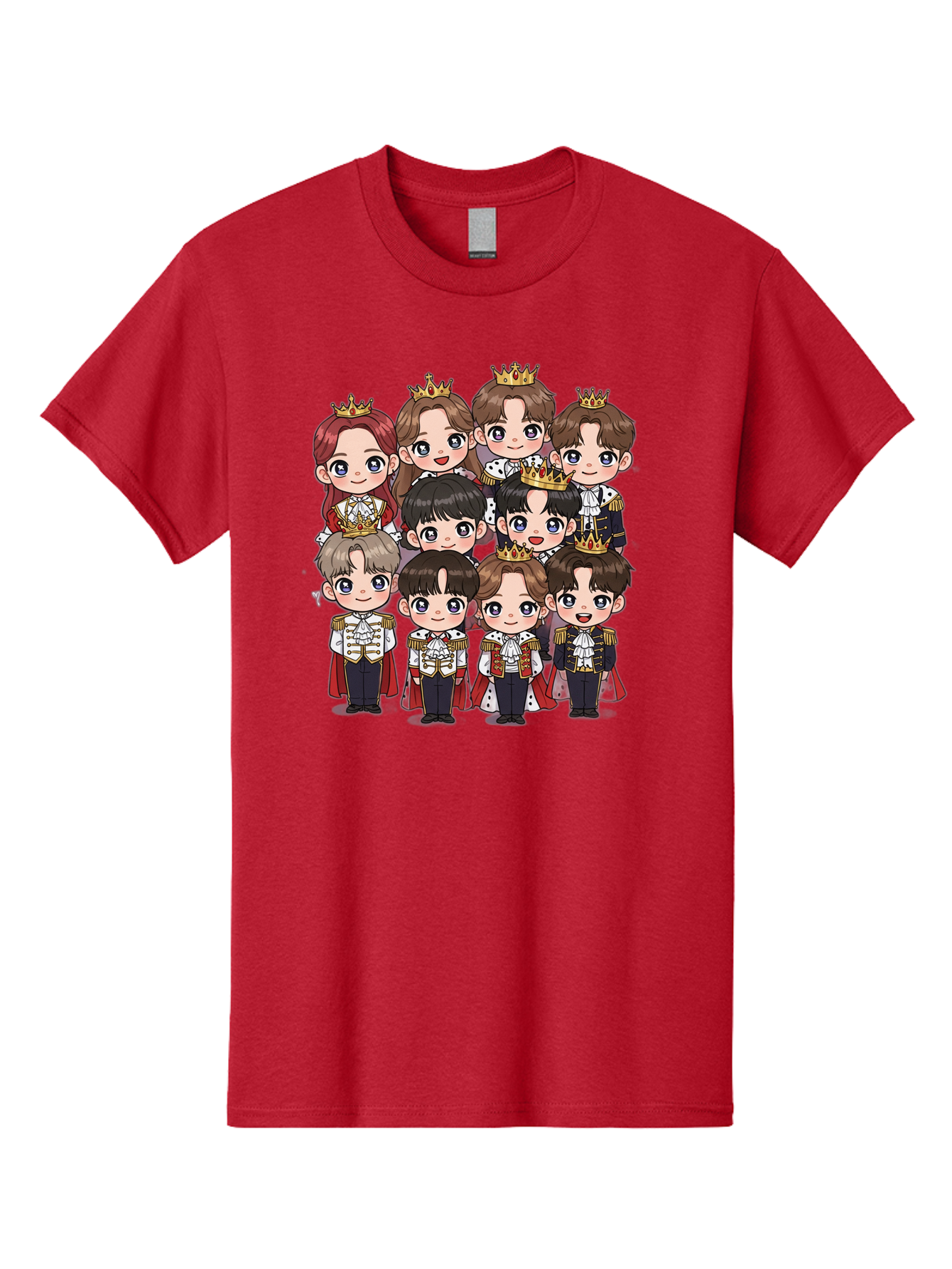 K-Pop-Royalty Men'S Graphic Tee, 100% Cotton, Comfortable Casual Summer Wear, Machine Washable, K-Pop Group, Cartoon Characters, Royal Attire, Crowned Figures, Chibi Style, Cuteness Overload, Idols, Fashion Icons, Cartoon Illustrations Bac103