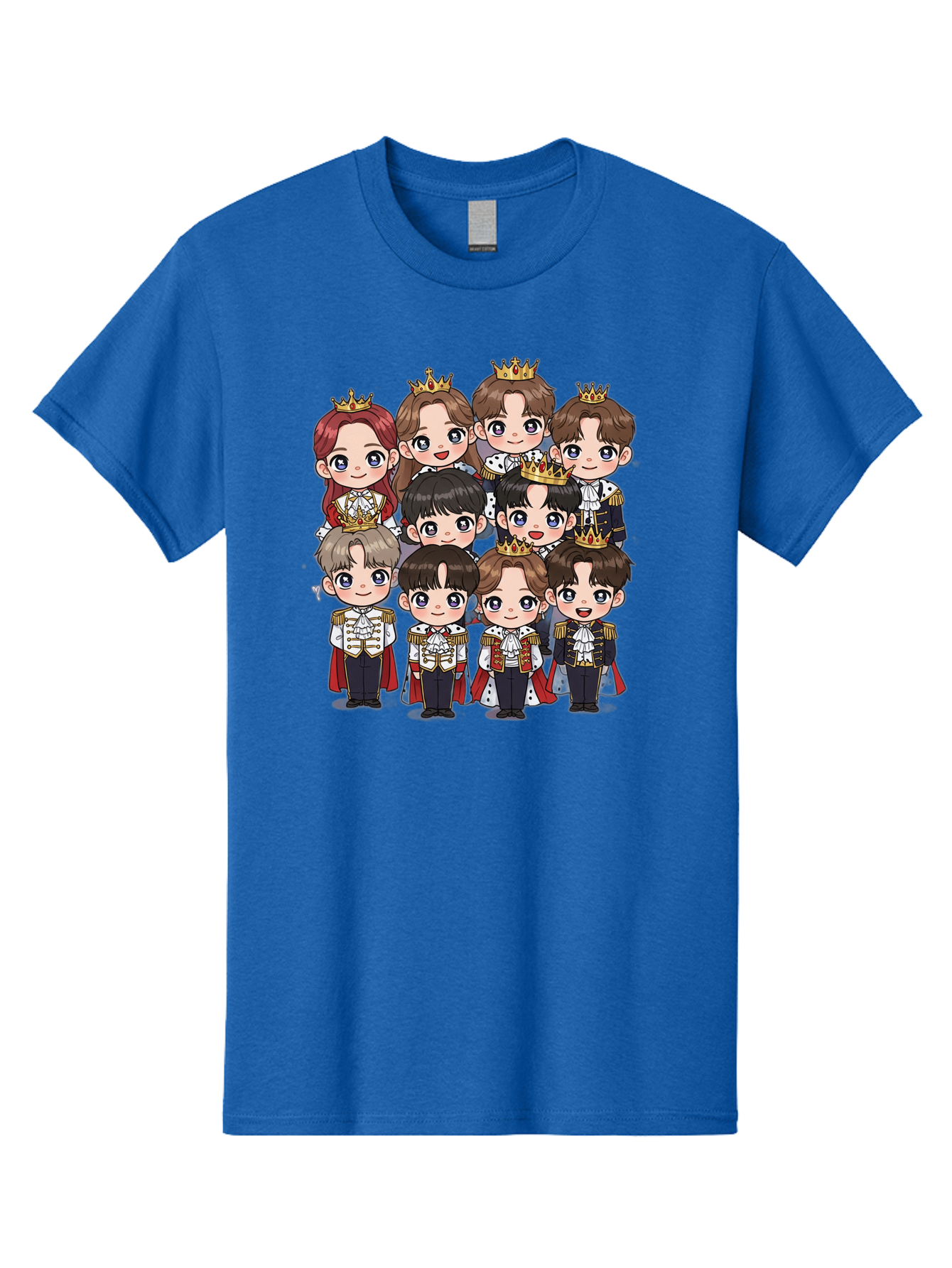K-Pop-Royalty Men'S Graphic Tee, 100% Cotton, Comfortable Casual Summer Wear, Machine Washable, K-Pop Group, Cartoon Characters, Royal Attire, Crowned Figures, Chibi Style, Cuteness Overload, Idols, Fashion Icons, Cartoon Illustrations Bac103