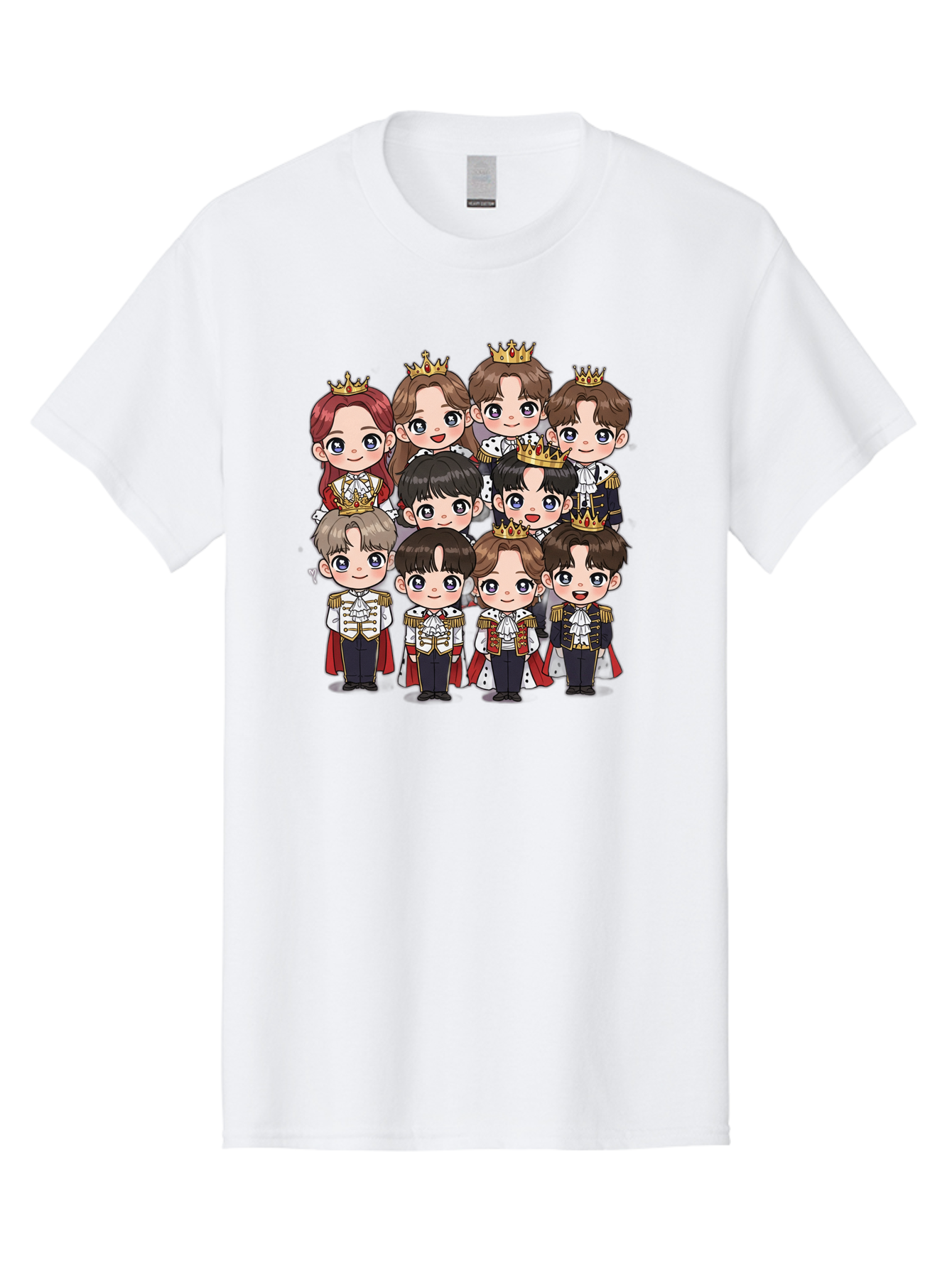 K-Pop-Royalty Men'S Graphic Tee, 100% Cotton, Comfortable Casual Summer Wear, Machine Washable, K-Pop Group, Cartoon Characters, Royal Attire, Crowned Figures, Chibi Style, Cuteness Overload, Idols, Fashion Icons, Cartoon Illustrations Bac103