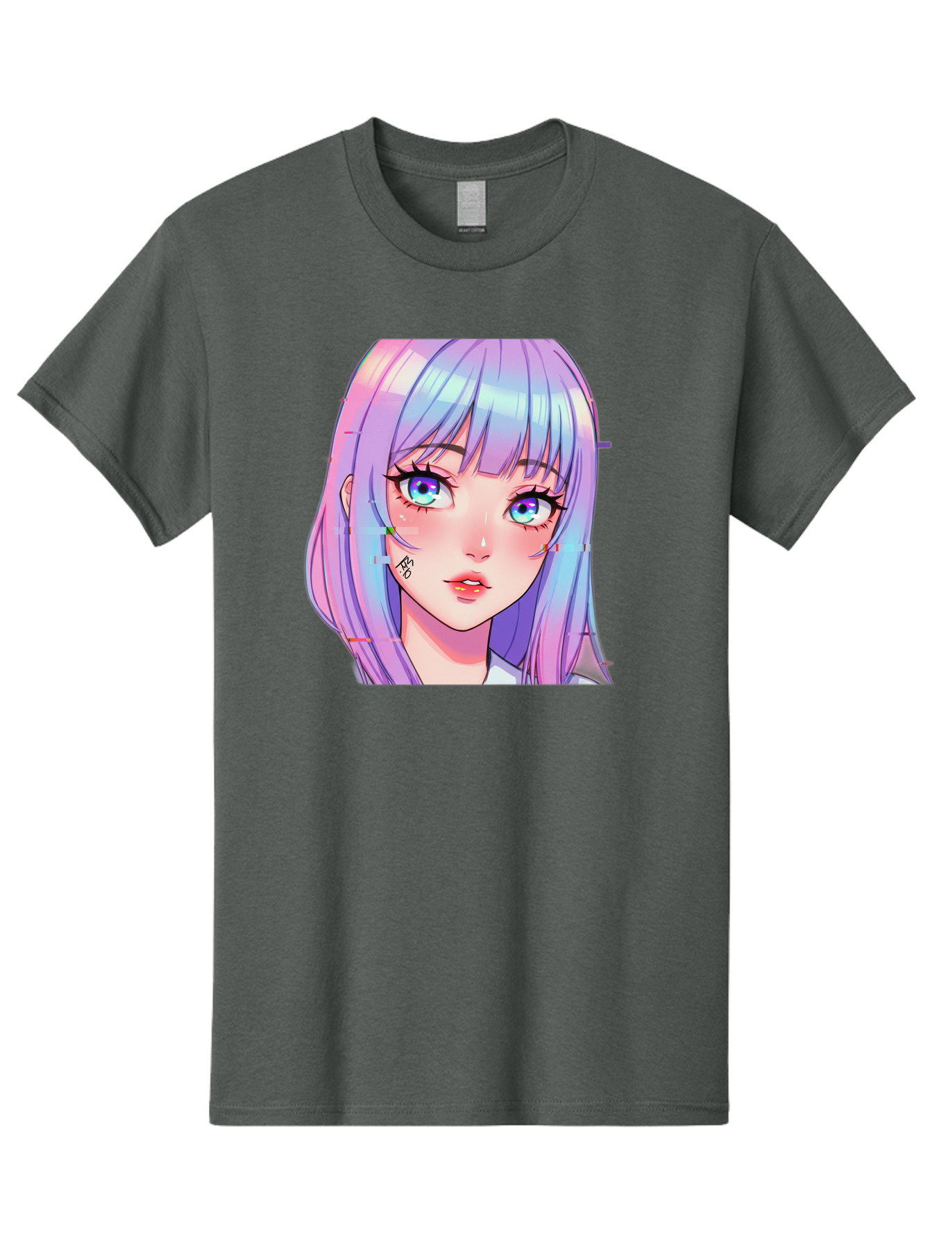 Kawaii-Girl-With-Freckles Men'S Graphic Tee, 100% Cotton, Comfortable Casual Summer Wear, Machine Washable, Anime Girl, Pastel Hair, Vibrant Eyes, Facial Tattoo, Kawaii Aesthetic, Manga Style, Digital Art, Cartoon Character, Bac106