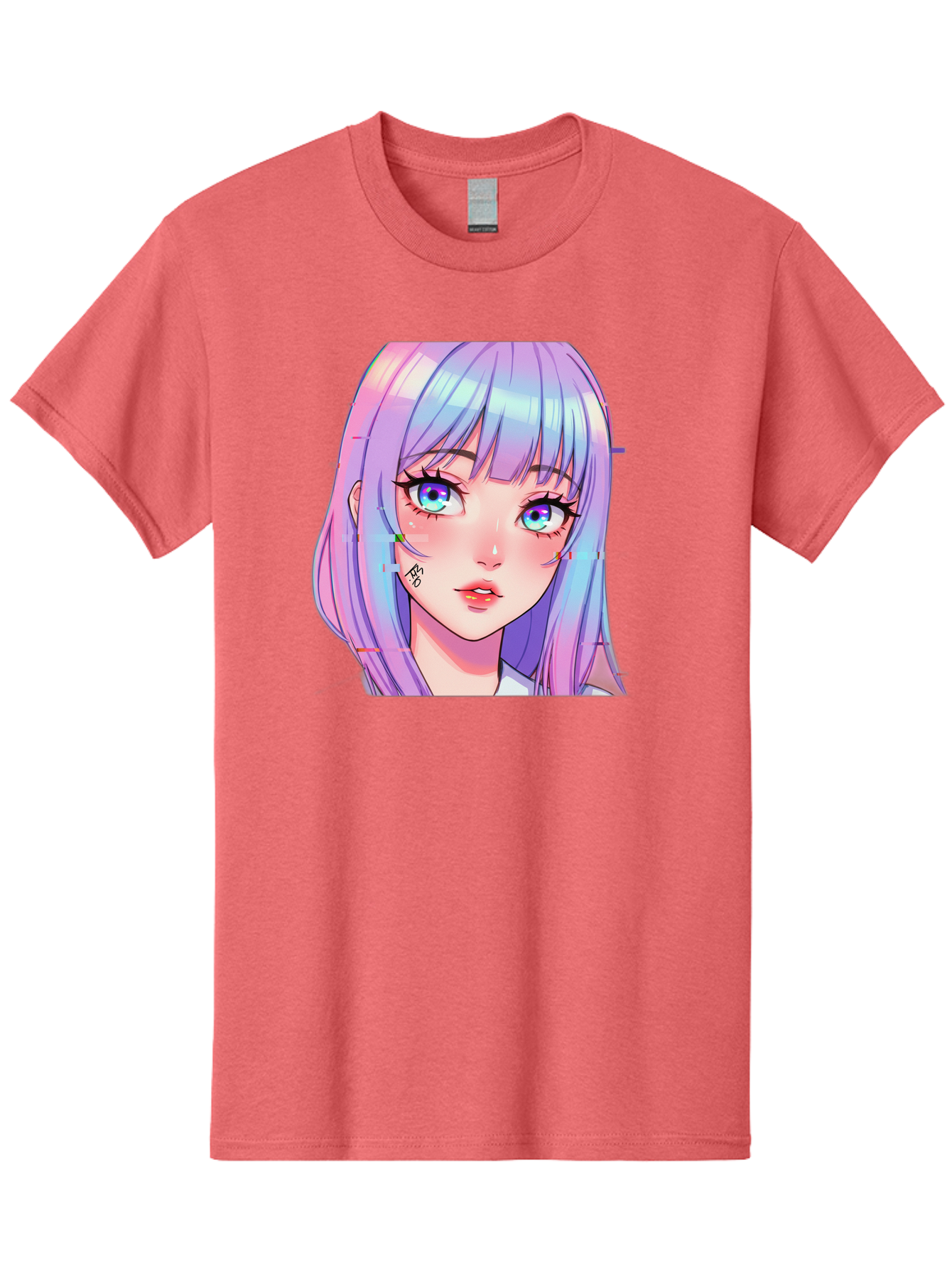 Kawaii-Girl-With-Freckles Men'S Graphic Tee, 100% Cotton, Comfortable Casual Summer Wear, Machine Washable, Anime Girl, Pastel Hair, Vibrant Eyes, Facial Tattoo, Kawaii Aesthetic, Manga Style, Digital Art, Cartoon Character, Bac106