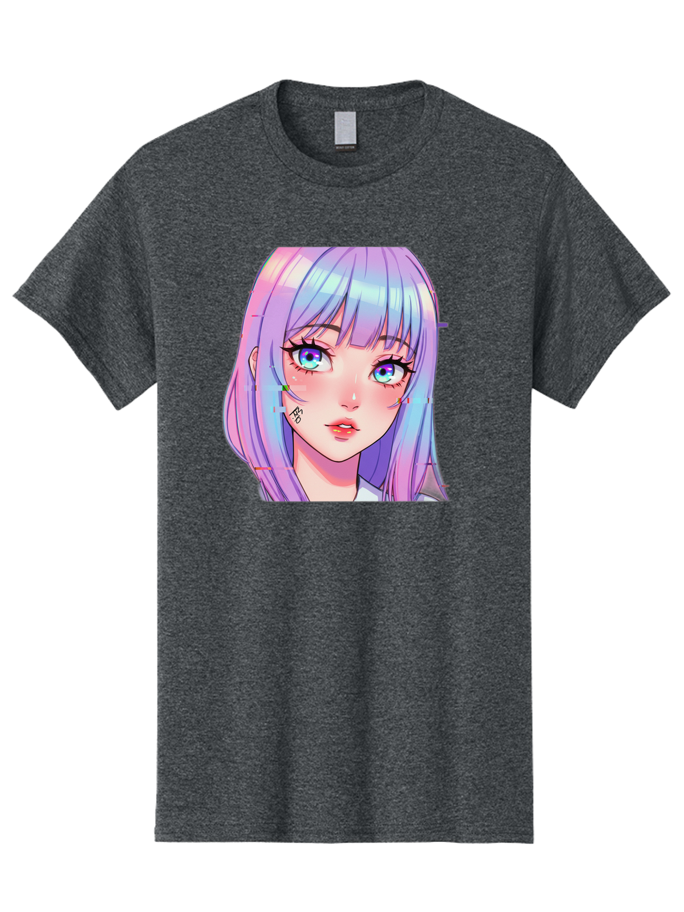 Kawaii-Girl-With-Freckles Men'S Graphic Tee, 100% Cotton, Comfortable Casual Summer Wear, Machine Washable, Anime Girl, Pastel Hair, Vibrant Eyes, Facial Tattoo, Kawaii Aesthetic, Manga Style, Digital Art, Cartoon Character, Bac106