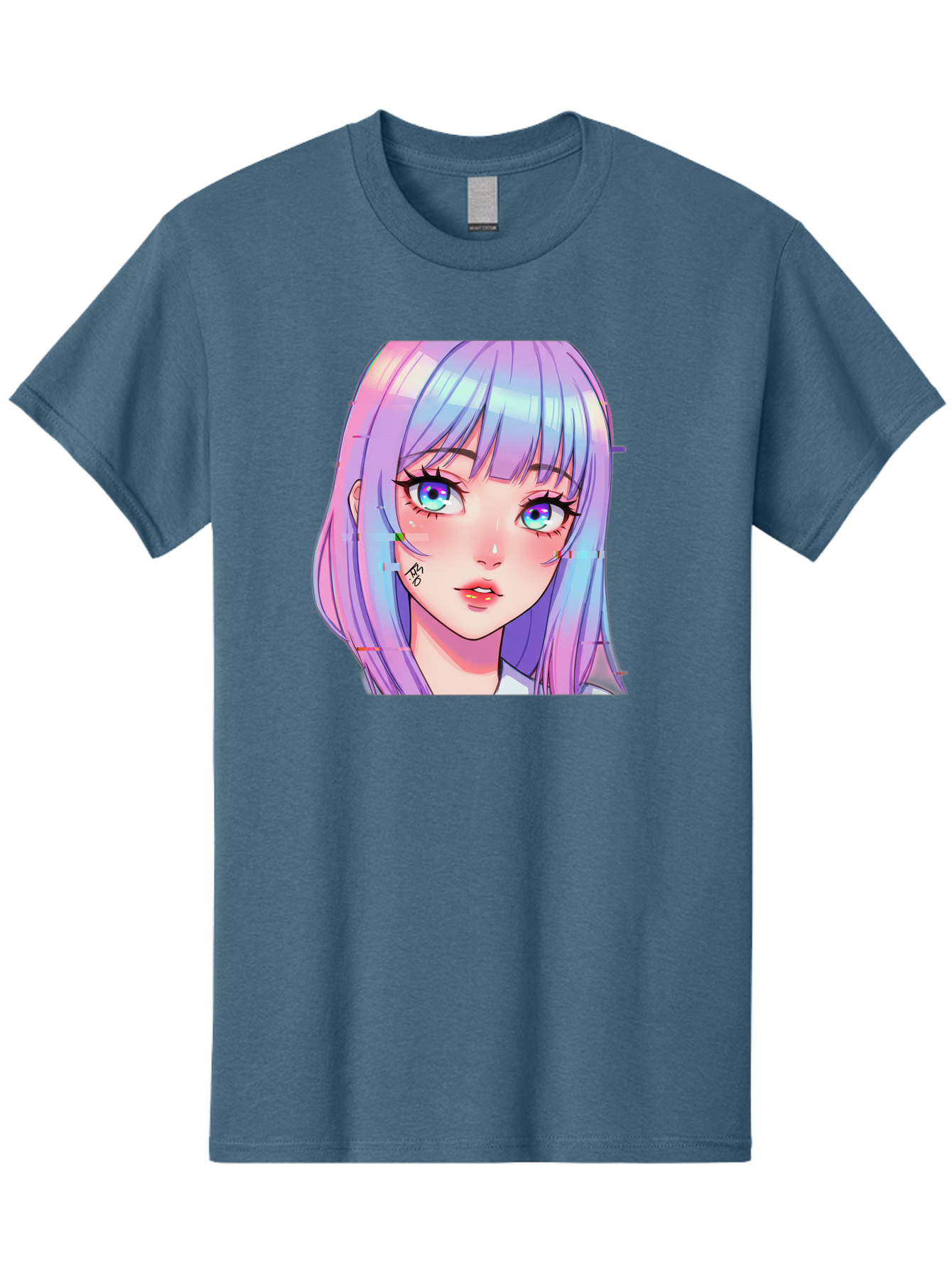 Kawaii-Girl-With-Freckles Men'S Graphic Tee, 100% Cotton, Comfortable Casual Summer Wear, Machine Washable, Anime Girl, Pastel Hair, Vibrant Eyes, Facial Tattoo, Kawaii Aesthetic, Manga Style, Digital Art, Cartoon Character, Bac106