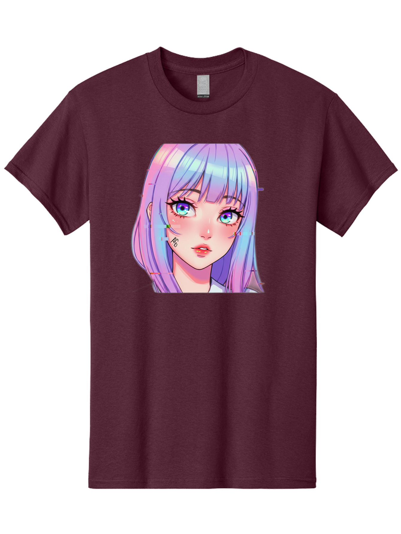 Kawaii-Girl-With-Freckles Men'S Graphic Tee, 100% Cotton, Comfortable Casual Summer Wear, Machine Washable, Anime Girl, Pastel Hair, Vibrant Eyes, Facial Tattoo, Kawaii Aesthetic, Manga Style, Digital Art, Cartoon Character, Bac106