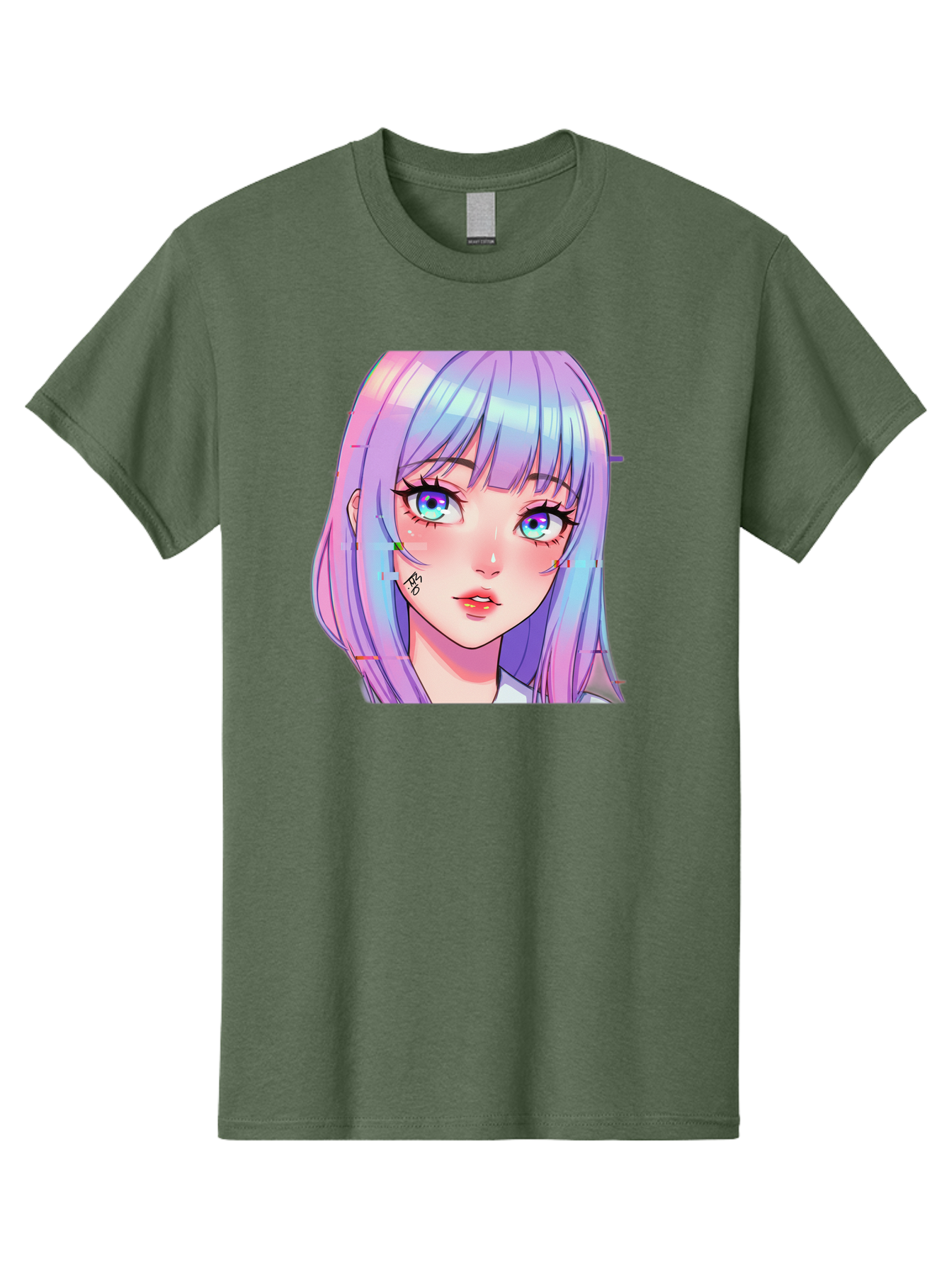 Kawaii-Girl-With-Freckles Men'S Graphic Tee, 100% Cotton, Comfortable Casual Summer Wear, Machine Washable, Anime Girl, Pastel Hair, Vibrant Eyes, Facial Tattoo, Kawaii Aesthetic, Manga Style, Digital Art, Cartoon Character, Bac106