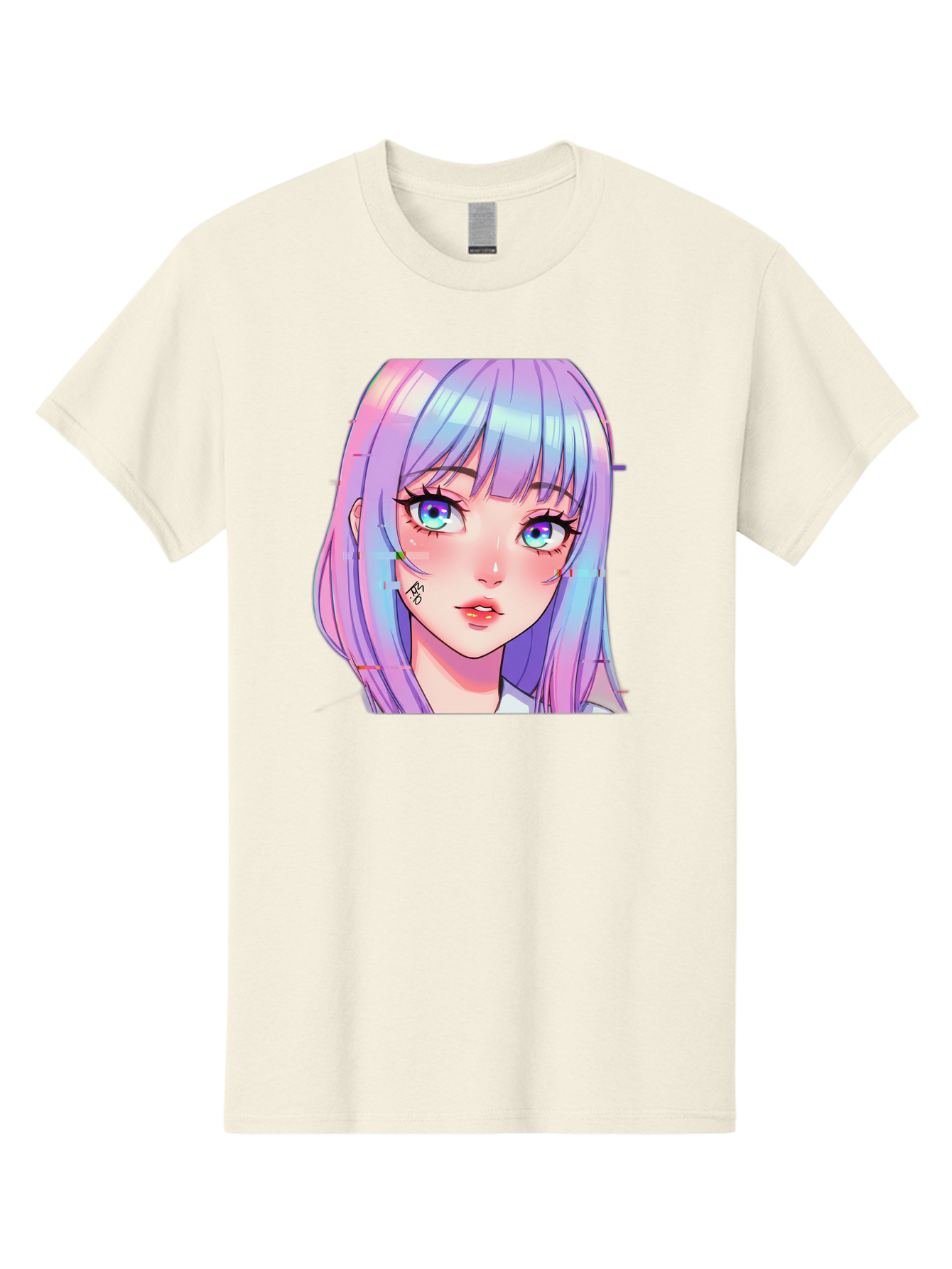 Kawaii-Girl-With-Freckles Men'S Graphic Tee, 100% Cotton, Comfortable Casual Summer Wear, Machine Washable, Anime Girl, Pastel Hair, Vibrant Eyes, Facial Tattoo, Kawaii Aesthetic, Manga Style, Digital Art, Cartoon Character, Bac106