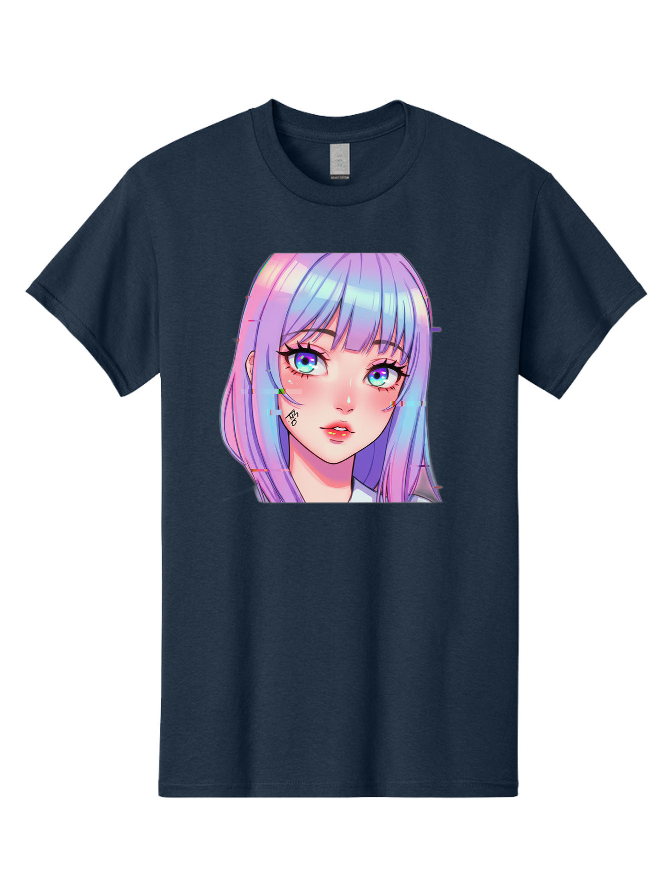 Kawaii-Girl-With-Freckles Men'S Graphic Tee, 100% Cotton, Comfortable Casual Summer Wear, Machine Washable, Anime Girl, Pastel Hair, Vibrant Eyes, Facial Tattoo, Kawaii Aesthetic, Manga Style, Digital Art, Cartoon Character, Bac106