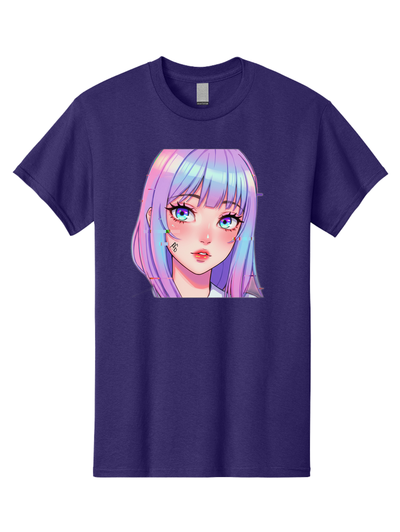 Kawaii-Girl-With-Freckles Men'S Graphic Tee, 100% Cotton, Comfortable Casual Summer Wear, Machine Washable, Anime Girl, Pastel Hair, Vibrant Eyes, Facial Tattoo, Kawaii Aesthetic, Manga Style, Digital Art, Cartoon Character, Bac106