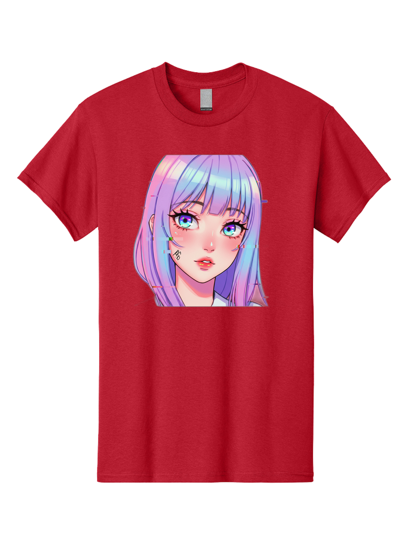 Kawaii-Girl-With-Freckles Men'S Graphic Tee, 100% Cotton, Comfortable Casual Summer Wear, Machine Washable, Anime Girl, Pastel Hair, Vibrant Eyes, Facial Tattoo, Kawaii Aesthetic, Manga Style, Digital Art, Cartoon Character, Bac106