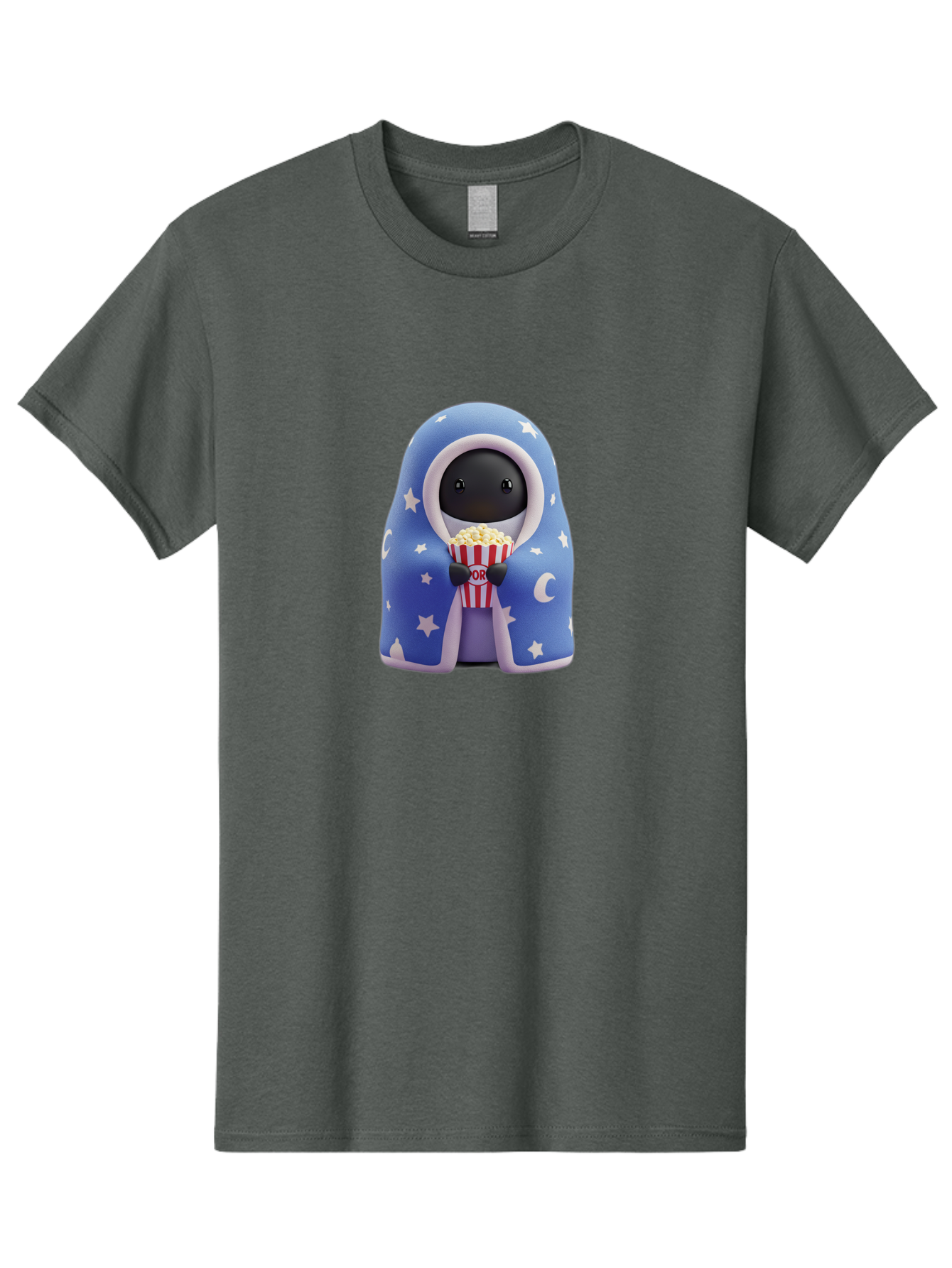 Kaws-Companion Men'S Graphic Tee, 100% Cotton, Comfortable Casual Summer Wear, Machine Washable, Cartoon Character, Blue Robe With Stars, Holding Popcorn, Moon Symbol, Night Theme, Cute Design, Whimsical, Pop Culture, Relaxed, Casual, Bac107