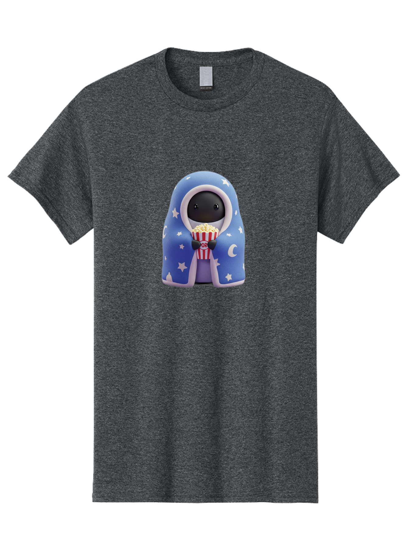 Kaws-Companion Men'S Graphic Tee, 100% Cotton, Comfortable Casual Summer Wear, Machine Washable, Cartoon Character, Blue Robe With Stars, Holding Popcorn, Moon Symbol, Night Theme, Cute Design, Whimsical, Pop Culture, Relaxed, Casual, Bac107