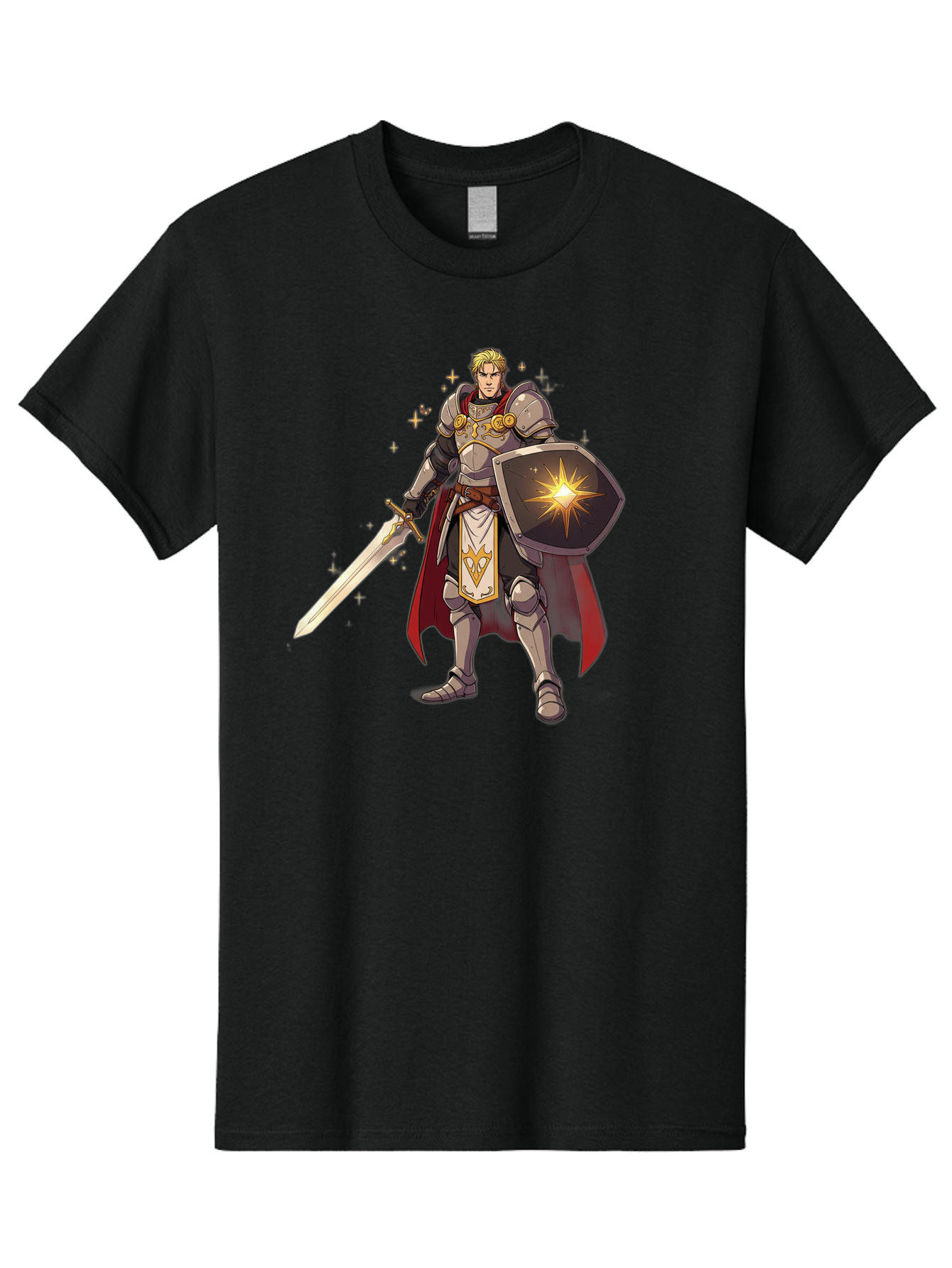 Knight-Templar Men'S Graphic Tee, 100% Cotton, Comfortable Casual Summer Wear, Machine Washable, Knight Templar, Masonic Knight, Armor, Sword, Shield, Freemason Symbol, Gold Accents, Red Cape, Blonde Hair, Sacred Geometry, Spiritual Warrior, Bac108