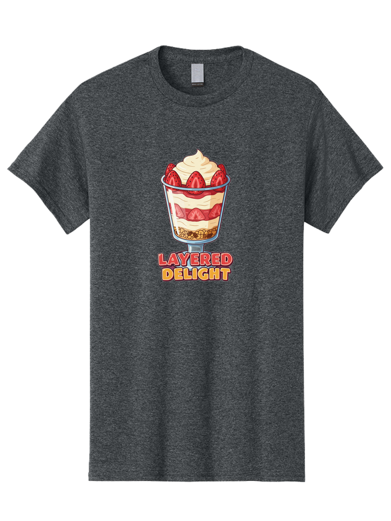Layered-Delight Men'S Graphic Tee, 100% Cotton, Comfortable Casual Summer Wear, Machine Washable, Layered Dessert, Strawberry Parfait, Whipped Cream, Sweet Treat, Crunchy Granola, Layered Delight, Dessert Cup, Tasty Layers, Strawberry Topping, Bac110