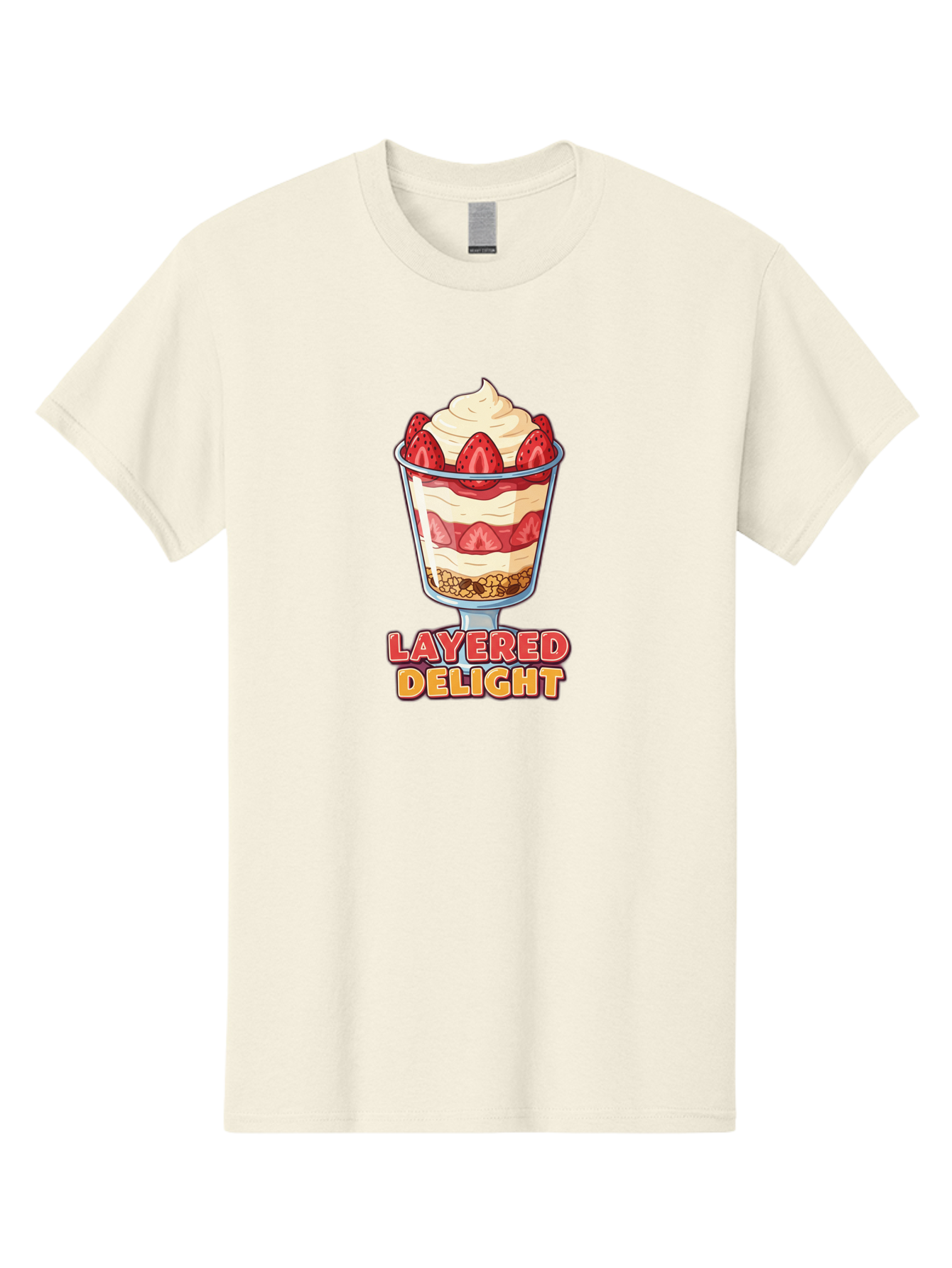 Layered-Delight Men'S Graphic Tee, 100% Cotton, Comfortable Casual Summer Wear, Machine Washable, Layered Dessert, Strawberry Parfait, Whipped Cream, Sweet Treat, Crunchy Granola, Layered Delight, Dessert Cup, Tasty Layers, Strawberry Topping, Bac110