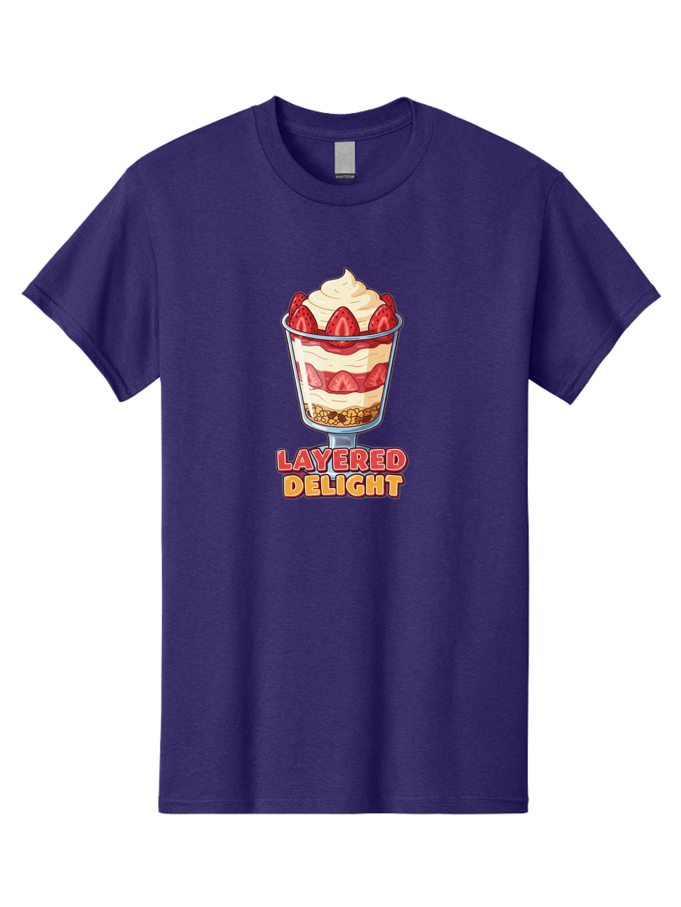 Layered-Delight Men'S Graphic Tee, 100% Cotton, Comfortable Casual Summer Wear, Machine Washable, Layered Dessert, Strawberry Parfait, Whipped Cream, Sweet Treat, Crunchy Granola, Layered Delight, Dessert Cup, Tasty Layers, Strawberry Topping, Bac110