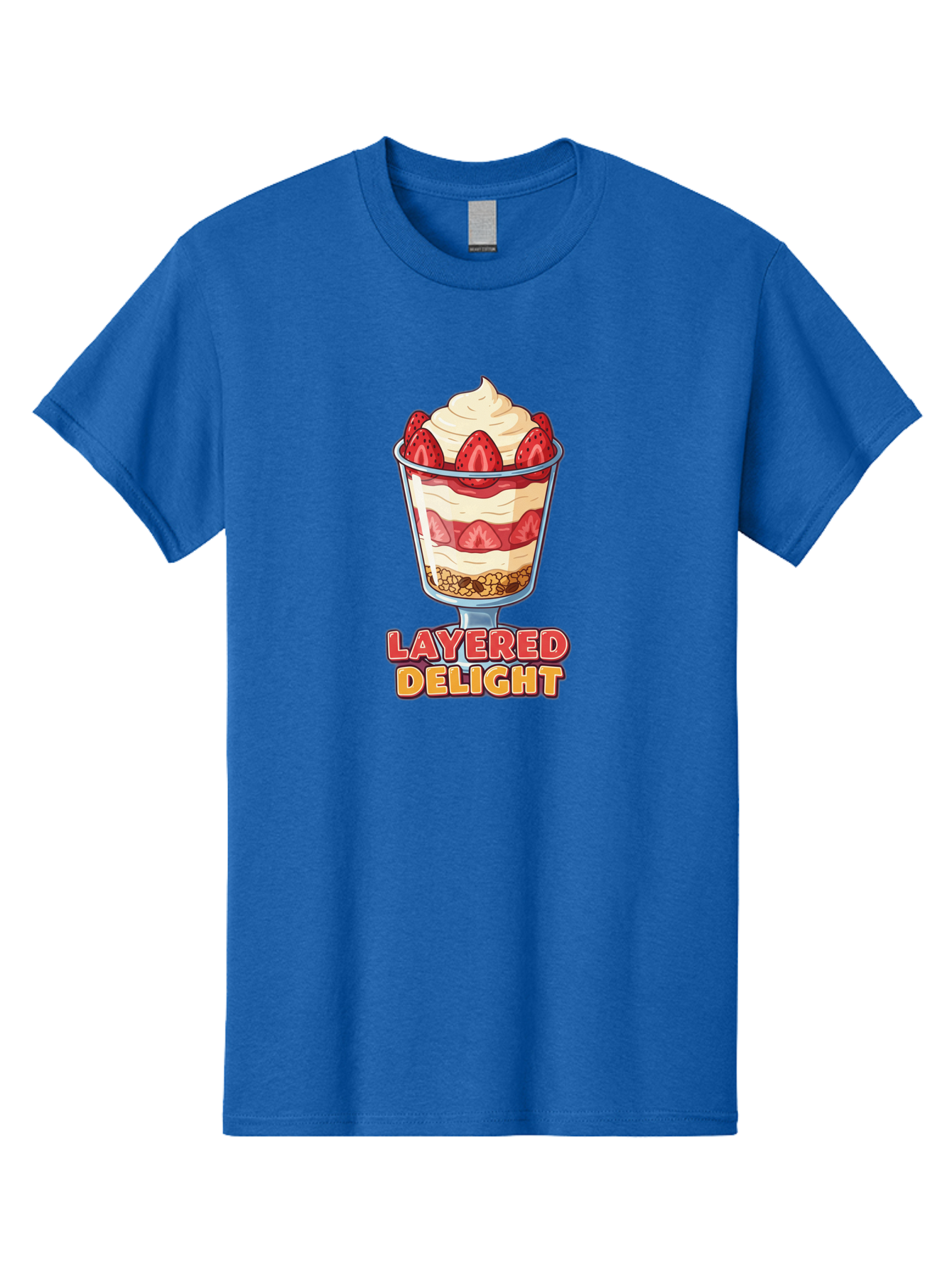 Layered-Delight Men'S Graphic Tee, 100% Cotton, Comfortable Casual Summer Wear, Machine Washable, Layered Dessert, Strawberry Parfait, Whipped Cream, Sweet Treat, Crunchy Granola, Layered Delight, Dessert Cup, Tasty Layers, Strawberry Topping, Bac110