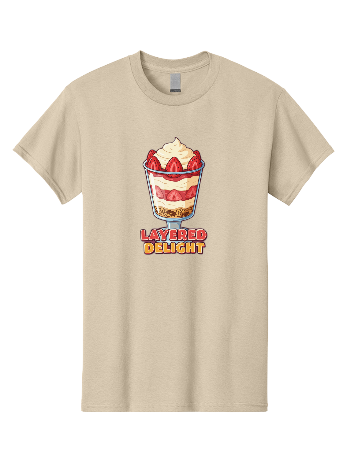 Layered-Delight Men'S Graphic Tee, 100% Cotton, Comfortable Casual Summer Wear, Machine Washable, Layered Dessert, Strawberry Parfait, Whipped Cream, Sweet Treat, Crunchy Granola, Layered Delight, Dessert Cup, Tasty Layers, Strawberry Topping, Bac110
