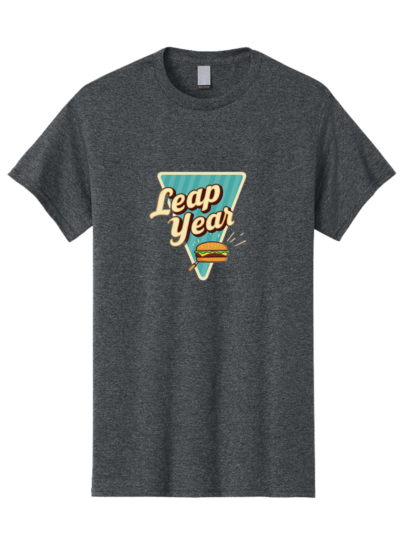 Leap-Year-2 Men'S Graphic Tee, 100% Cotton, Comfortable Casual Summer Wear, Machine Washable, Leap Year, Burger On A Fork, Cartoon Burger, Fun Food, Quirky Design, Playful Graphics, Vintage Style, Retro Illustration, Fun Concept Bac112