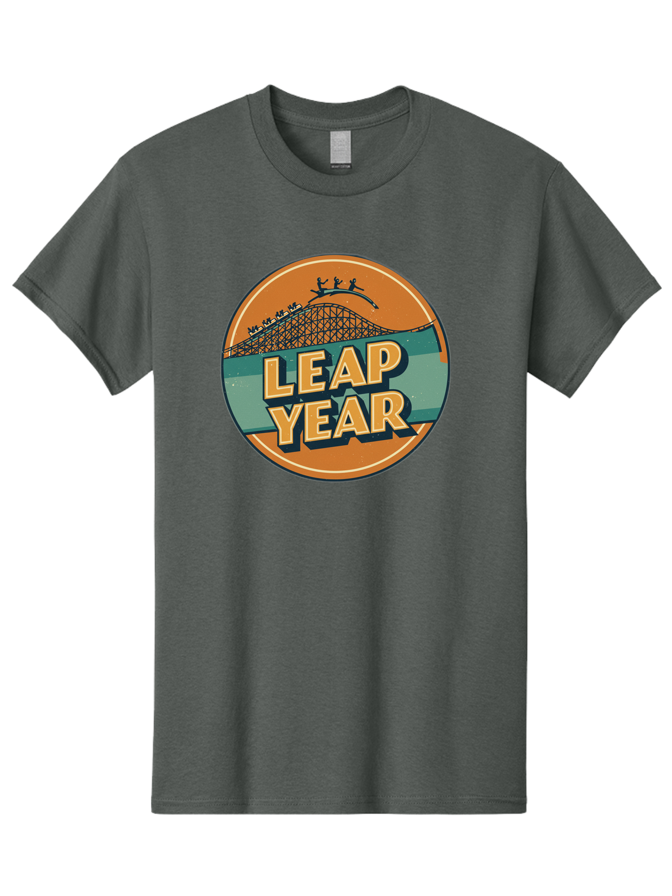 Leap-Year-3 Men'S Graphic Tee, 100% Cotton, Comfortable Casual Summer Wear, Machine Washable, Leap Year, Roller Coaster, Amusement Park, Thrill Ride, Adventure, Excitement, Fun, Joyful Leaps Bac113
