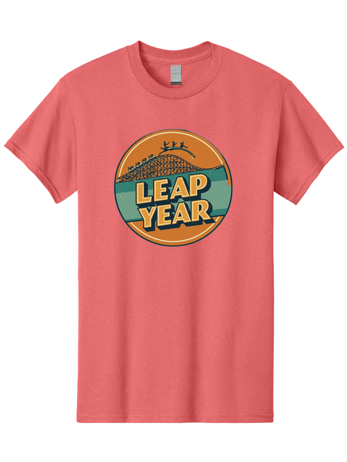 Leap-Year-3 Men'S Graphic Tee, 100% Cotton, Comfortable Casual Summer Wear, Machine Washable, Leap Year, Roller Coaster, Amusement Park, Thrill Ride, Adventure, Excitement, Fun, Joyful Leaps Bac113