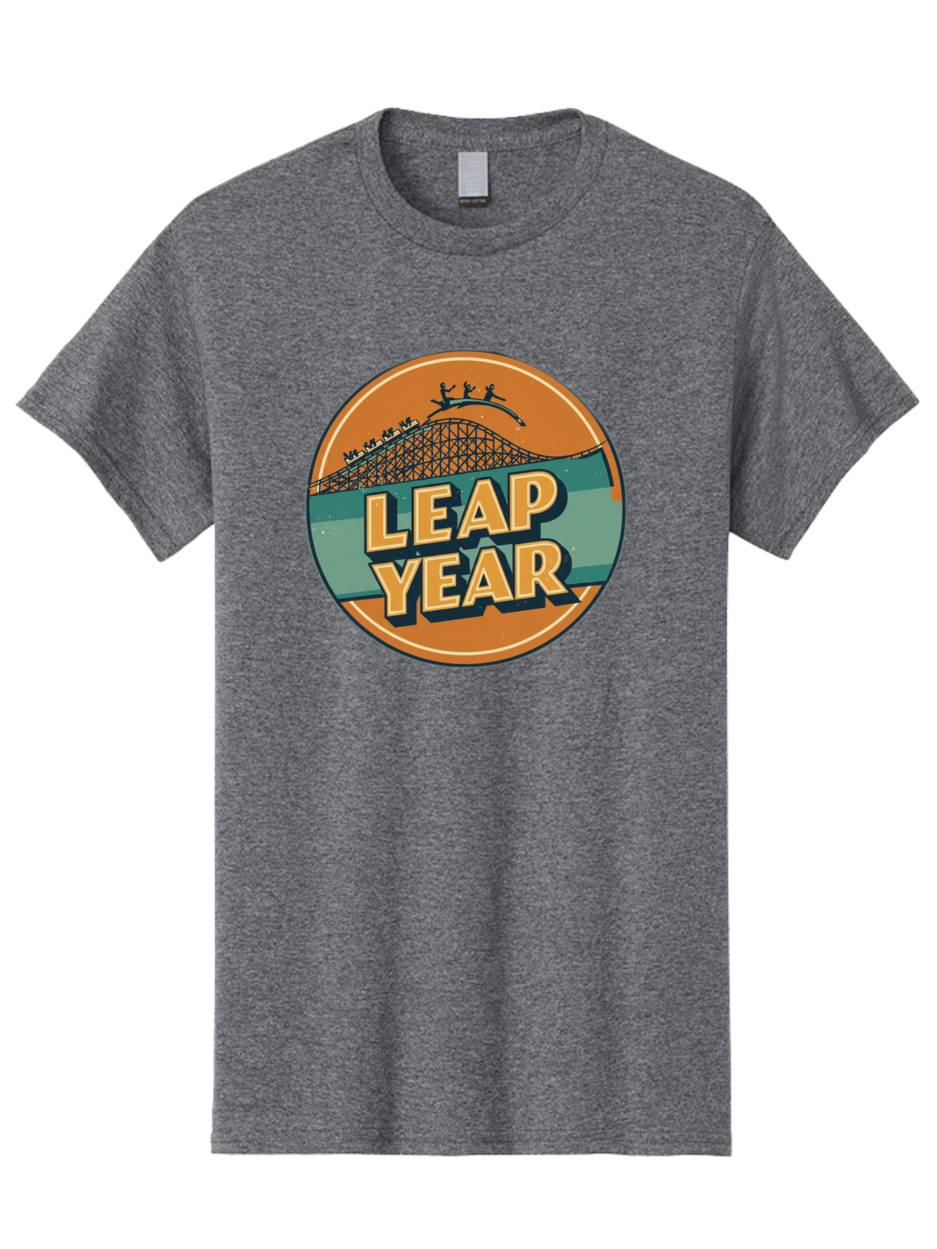 Leap-Year-3 Men'S Graphic Tee, 100% Cotton, Comfortable Casual Summer Wear, Machine Washable, Leap Year, Roller Coaster, Amusement Park, Thrill Ride, Adventure, Excitement, Fun, Joyful Leaps Bac113