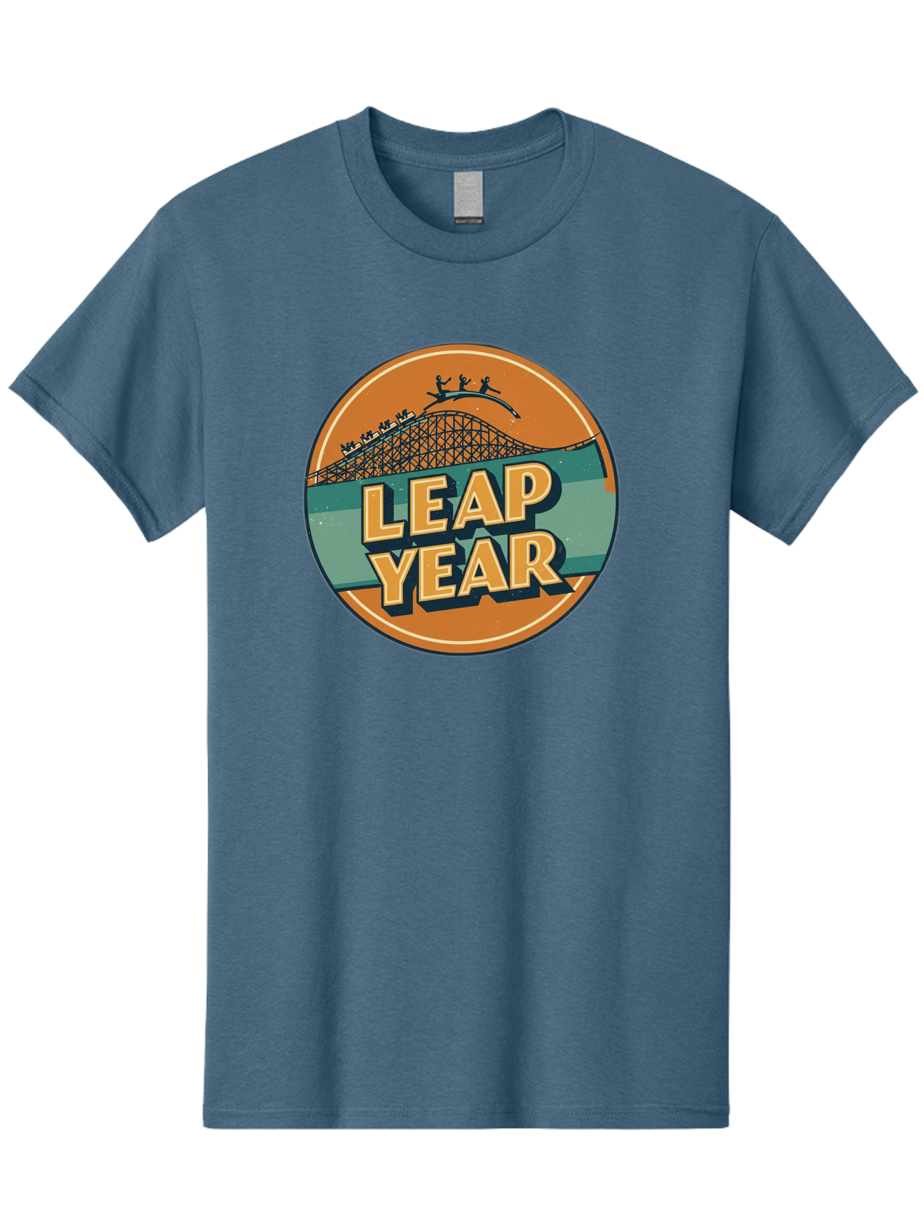 Leap-Year-3 Men'S Graphic Tee, 100% Cotton, Comfortable Casual Summer Wear, Machine Washable, Leap Year, Roller Coaster, Amusement Park, Thrill Ride, Adventure, Excitement, Fun, Joyful Leaps Bac113