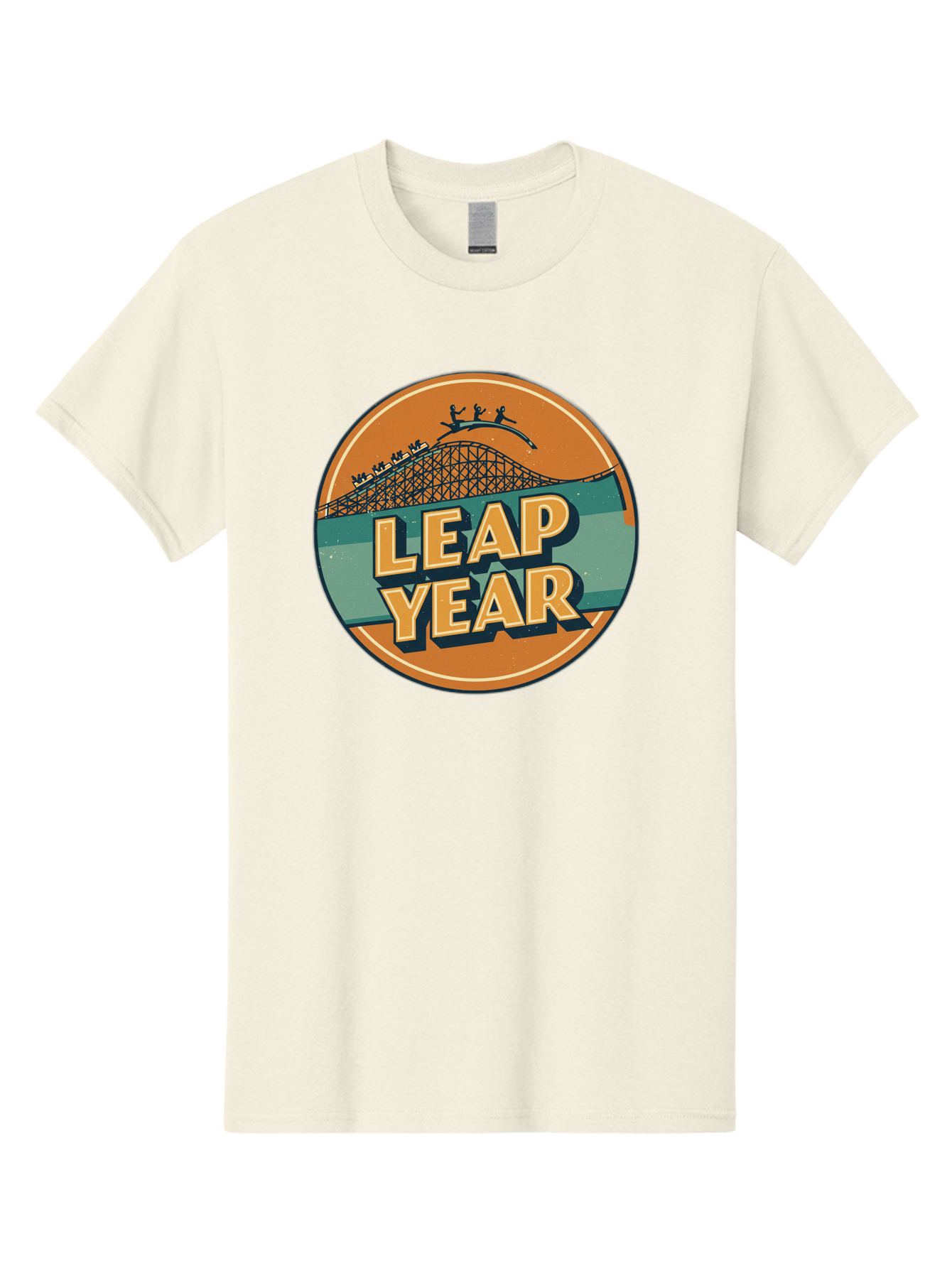 Leap-Year-3 Men'S Graphic Tee, 100% Cotton, Comfortable Casual Summer Wear, Machine Washable, Leap Year, Roller Coaster, Amusement Park, Thrill Ride, Adventure, Excitement, Fun, Joyful Leaps Bac113