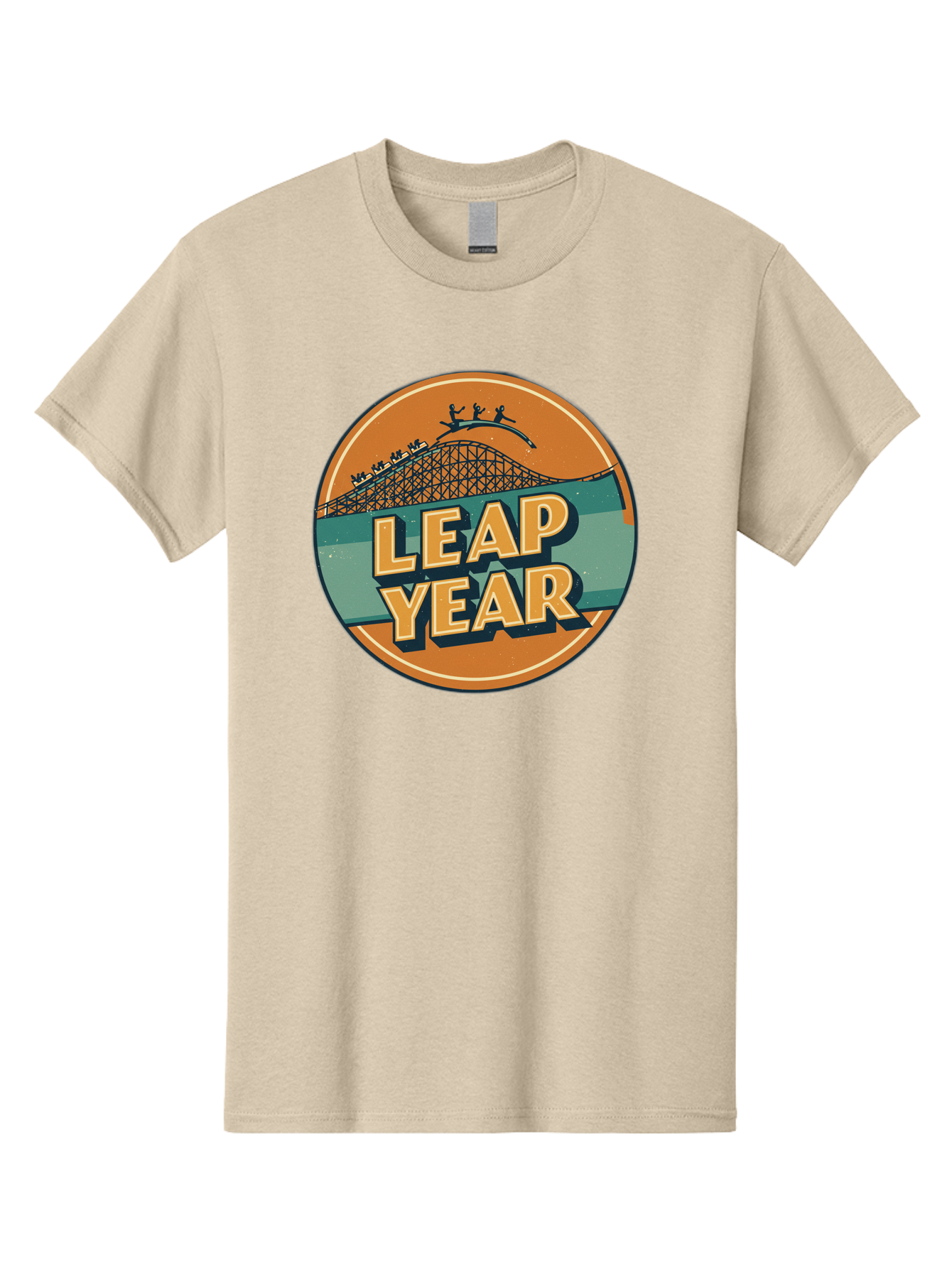 Leap-Year-3 Men'S Graphic Tee, 100% Cotton, Comfortable Casual Summer Wear, Machine Washable, Leap Year, Roller Coaster, Amusement Park, Thrill Ride, Adventure, Excitement, Fun, Joyful Leaps Bac113