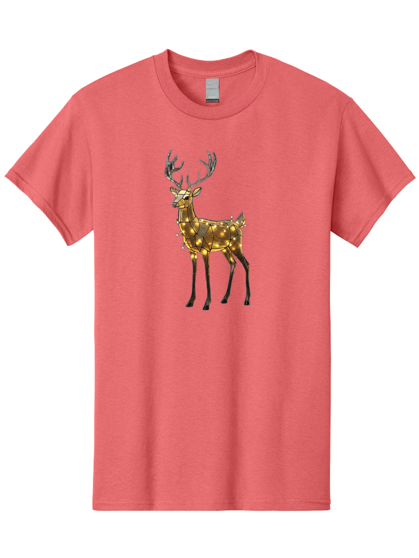 Led-Reindeer Men'S Graphic Tee, 100% Cotton, Comfortable Casual Summer Wear, Machine Washable, Illuminated Reindeer, Golden Lights, Festive Decor, Christmas Display, Holiday Decoration, Wire Sculpture, Glowing Ornament, Seasonal Display Bac119