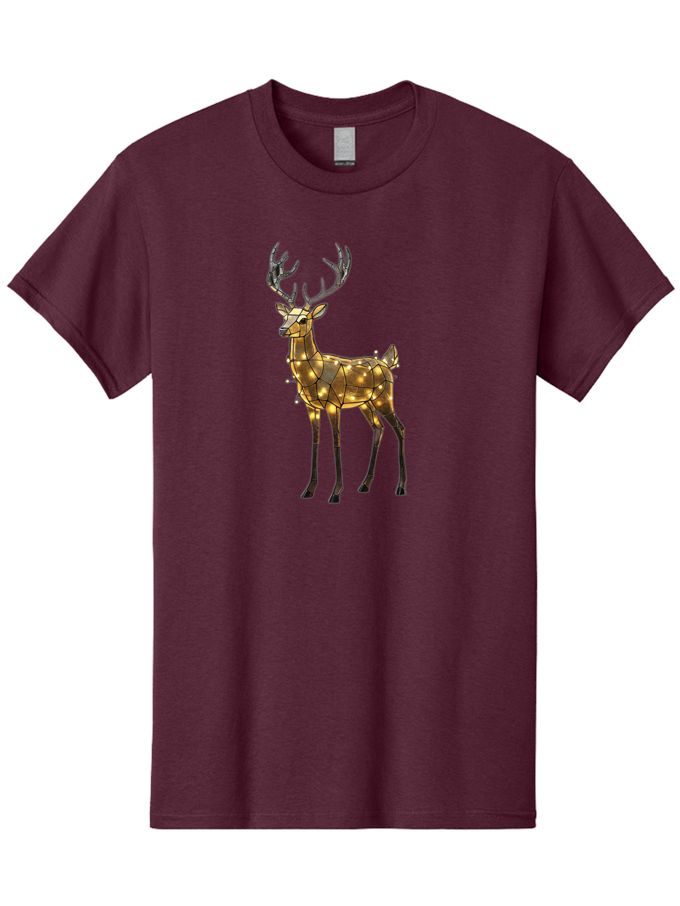 Led-Reindeer Men'S Graphic Tee, 100% Cotton, Comfortable Casual Summer Wear, Machine Washable, Illuminated Reindeer, Golden Lights, Festive Decor, Christmas Display, Holiday Decoration, Wire Sculpture, Glowing Ornament, Seasonal Display Bac119