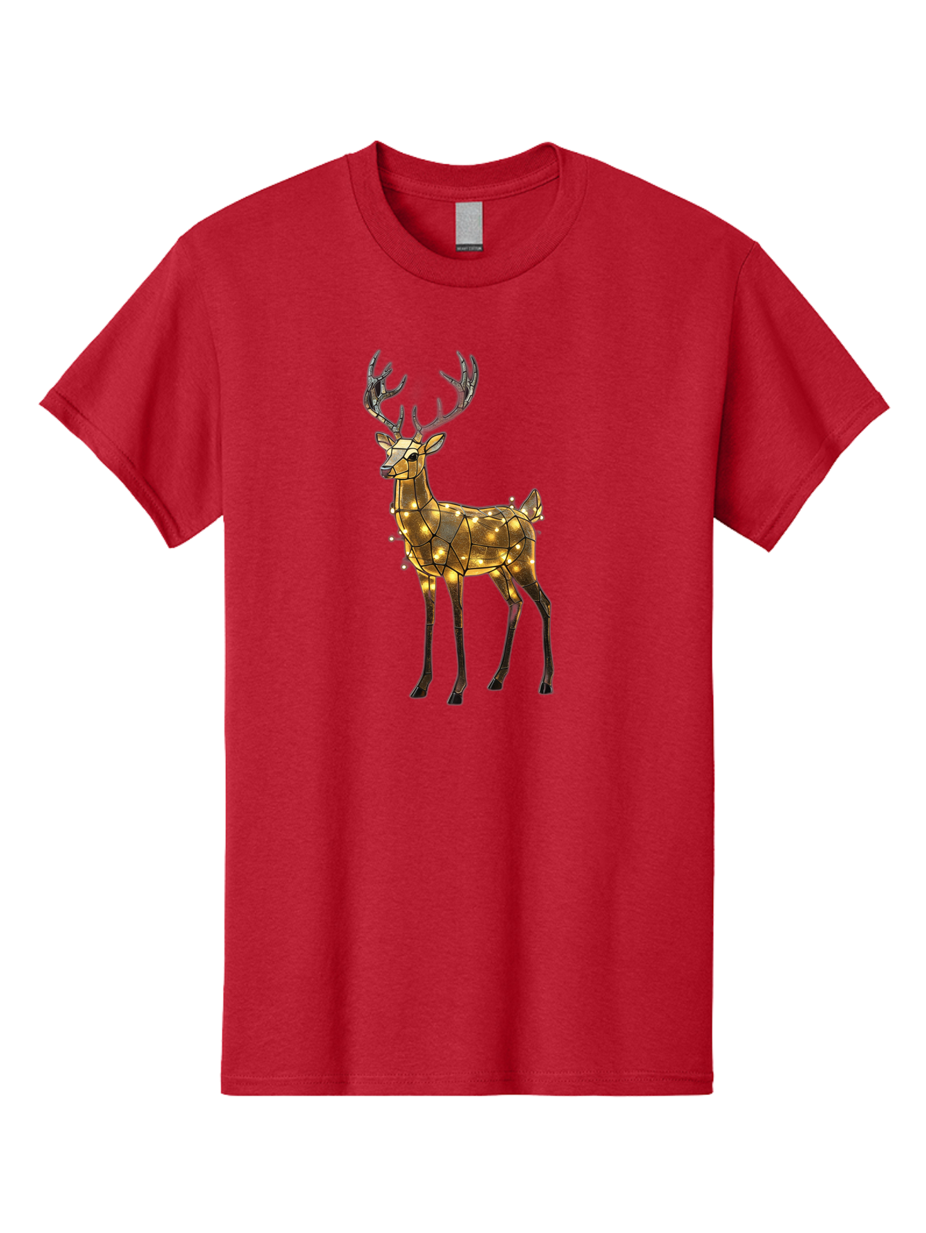 Led-Reindeer Men'S Graphic Tee, 100% Cotton, Comfortable Casual Summer Wear, Machine Washable, Illuminated Reindeer, Golden Lights, Festive Decor, Christmas Display, Holiday Decoration, Wire Sculpture, Glowing Ornament, Seasonal Display Bac119