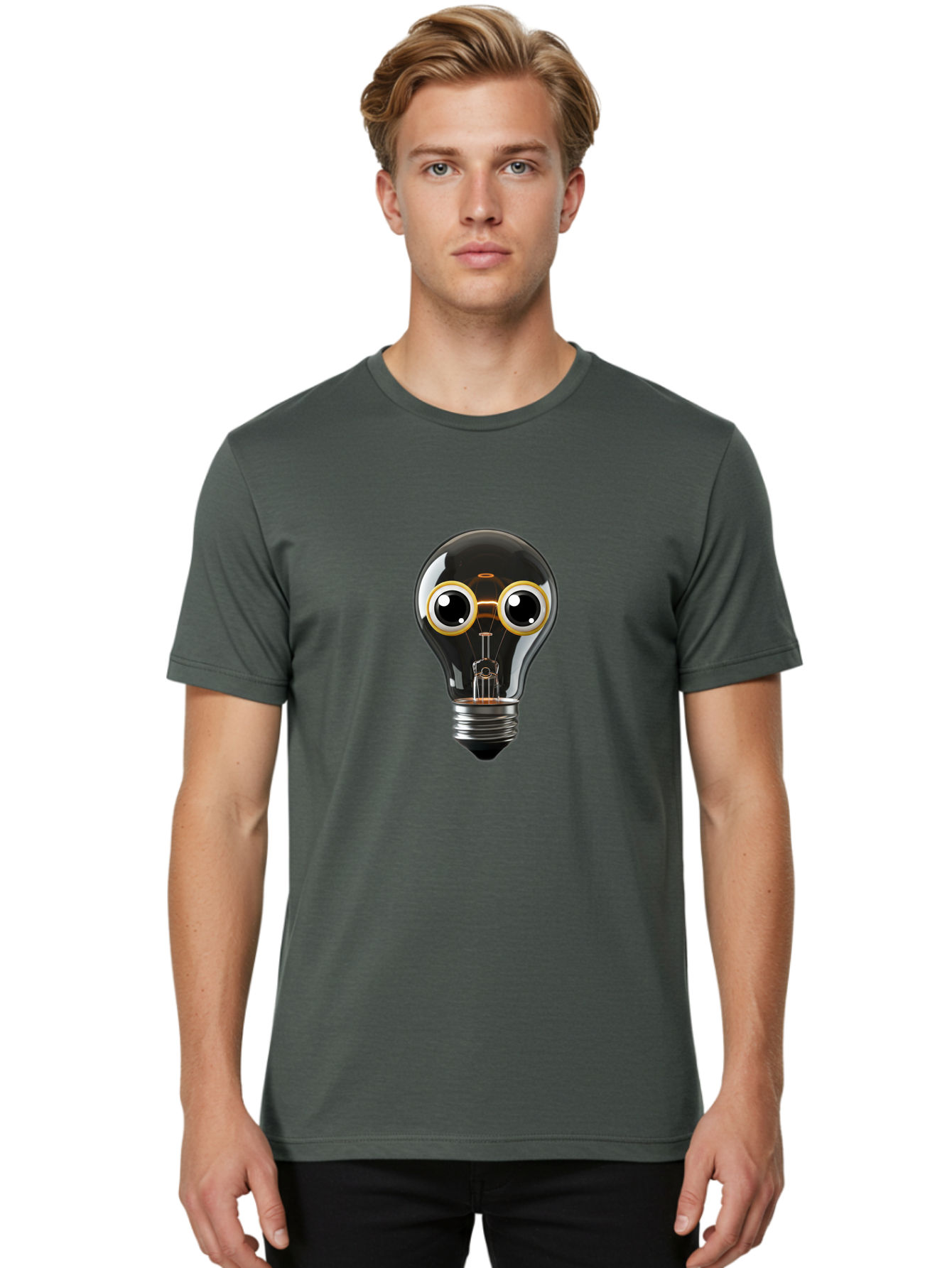 Light-Bulb-Eyes Men'S Graphic Tee, 100% Cotton, Comfortable Casual Summer Wear, Machine Washable, Cartoon Light Bulb, Light Bulb Character, Creative Idea, Innovation, Inspiration, Creative Thinking, Problem Solving Bac120